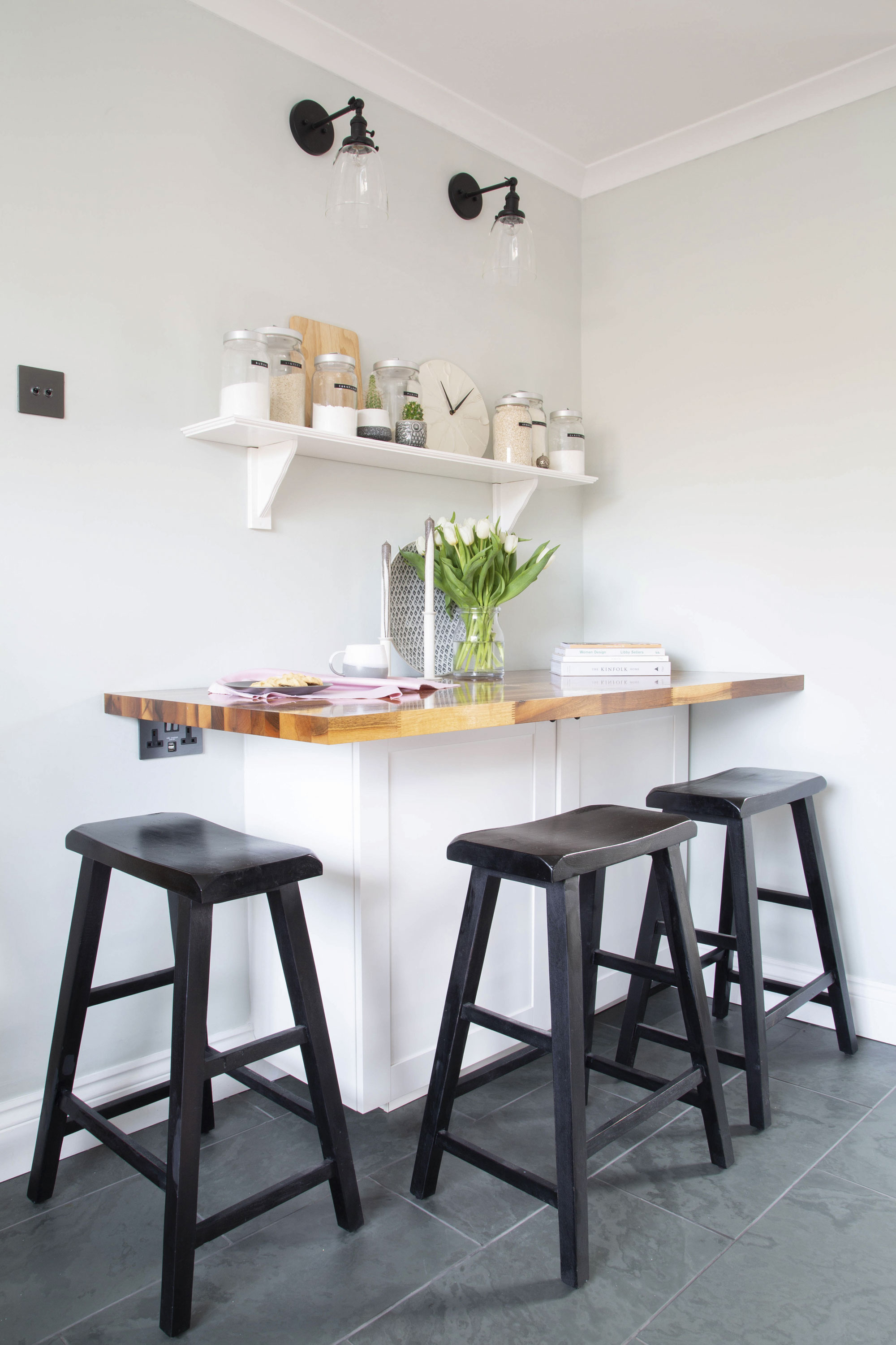 ‘I love the breakfast bar,’ Ruth says. ‘We weren’t going to have one but changed our minds at the last minute, and I’m so glad we did as we use it all the time. The bar stools were an incredibly cheap eBay purchase’ ‘I love the breakfast bar,’ Ruth says. ‘We weren’t going to have one but changed our minds at the last minute, and I’m so glad we did as we use it all the time. The bar stools were an incredibly cheap eBay purchase’