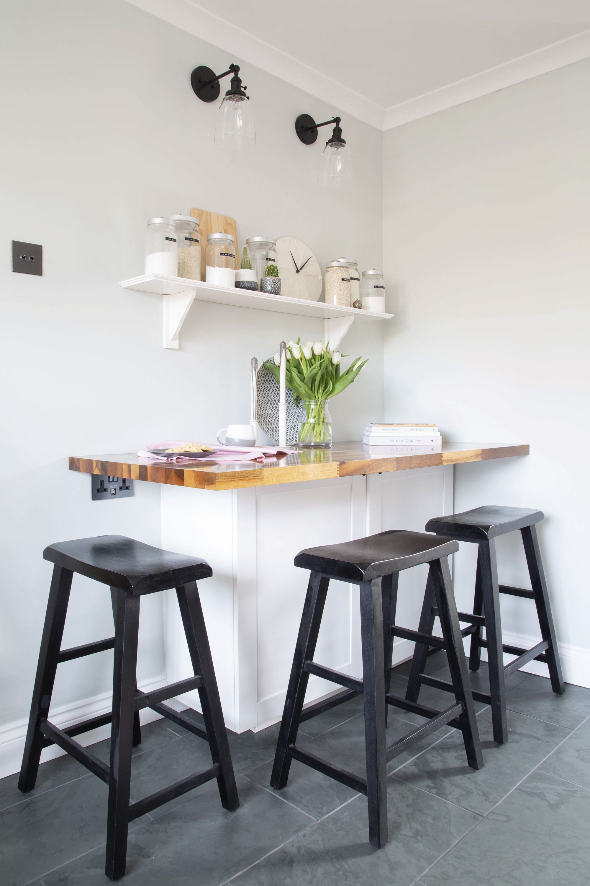 ‘I love the breakfast bar,’ Ruth says. ‘We weren’t going to have one but changed our minds at the last minute, and I’m so glad we did as we use it all the time. The bar stools were an incredibly cheap eBay purchase’ ‘I love the breakfast bar,’ Ruth says. ‘We weren’t going to have one but changed our minds at the last minute, and I’m so glad we did as we use it all the time. The bar stools were an incredibly cheap eBay purchase’