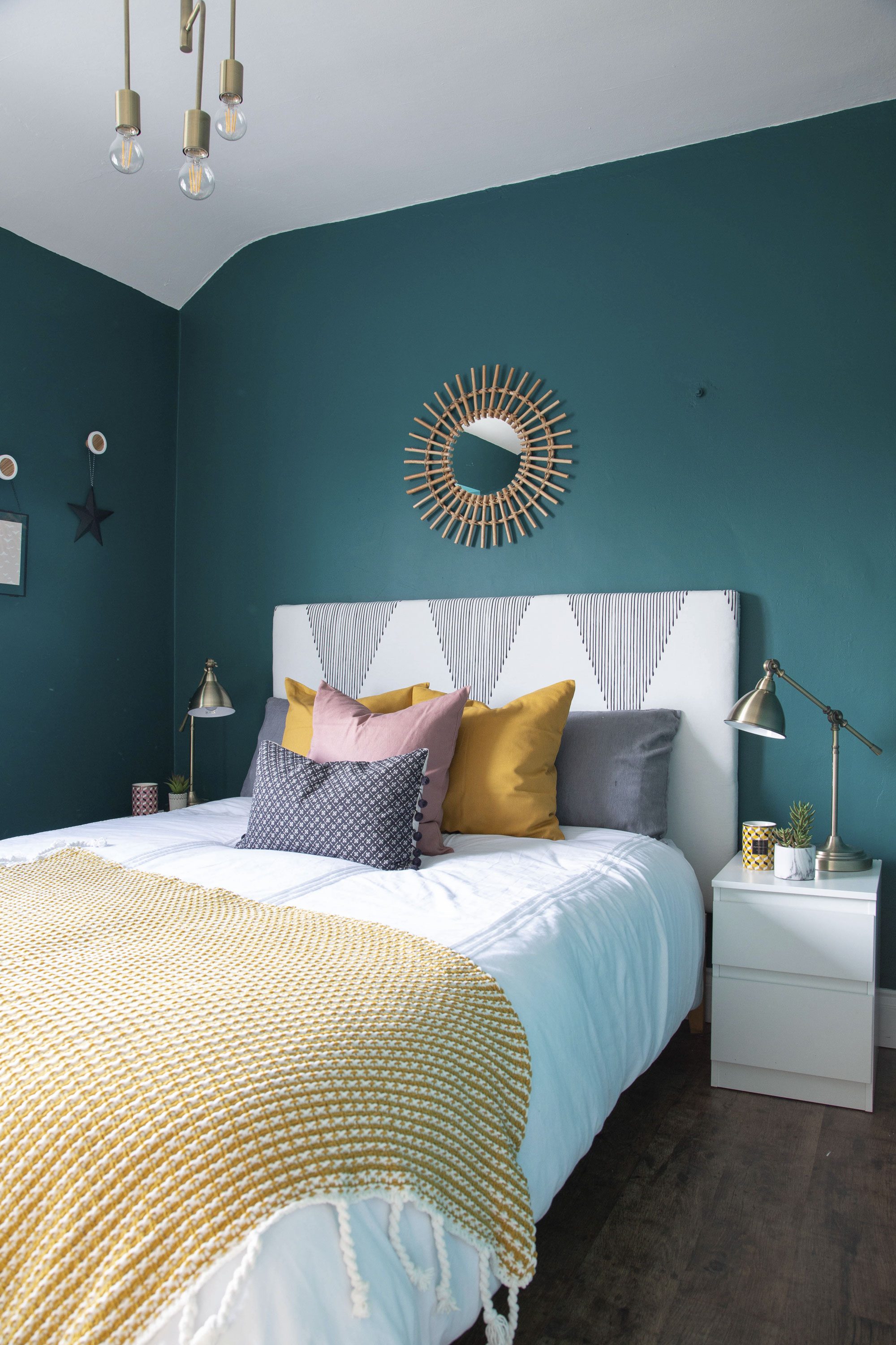 ‘At first, we painted the guest bedroom white and just left it,’ Ruth says. ‘In September 2018 I had a double lung transplant. By December, I felt much stronger and wanted to celebrate by painting the spare room, so in three days over the Christmas period David and I totally transformed it. I chose a punchy hue – Valspar’s Winter Spruce – to reflect our joy at my new-found life and energy’ ‘At first, we painted the guest bedroom white and just left it,’ Ruth says. ‘In September 2018 I had a double lung transplant. By December, I felt much stronger and wanted to celebrate by painting the spare room, so in three days over the Christmas period David and I totally transformed it. I chose a punchy hue – Valspar’s Winter Spruce – to reflect our joy at my new-found life and energy’
