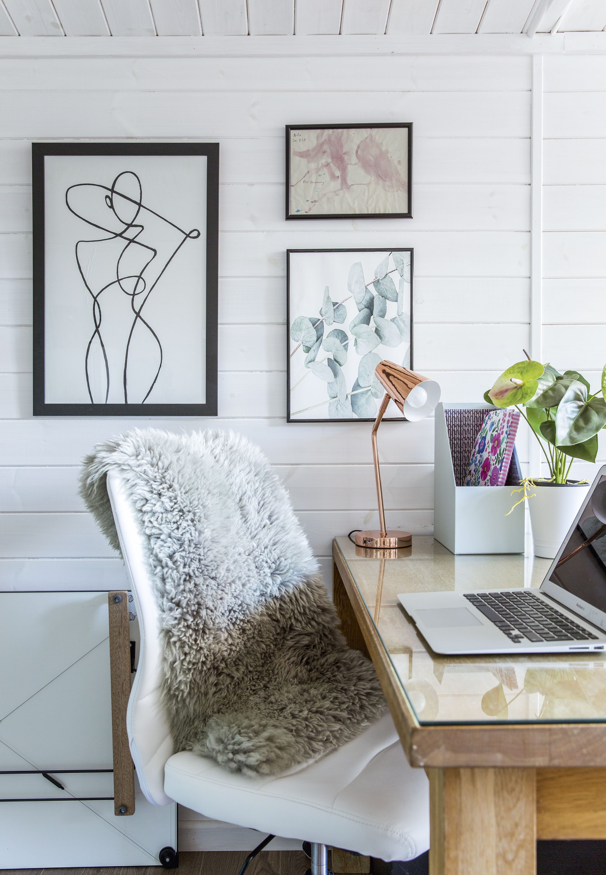 It’s important to have a good chair when working from home and Lisa found these elegant white leather designs from Wayfair. ‘I’m surprised just how comfy they are,’ she says. ‘I threw a couple of faux furs over the seats for extra warmth as the days got chillier’ It’s important to have a good chair when working from home and Lisa found these elegant white leather designs from Wayfair. ‘I’m surprised just how comfy they are,’ she says. ‘I threw a couple of faux furs over the seats for extra warmth as the days got chillier’