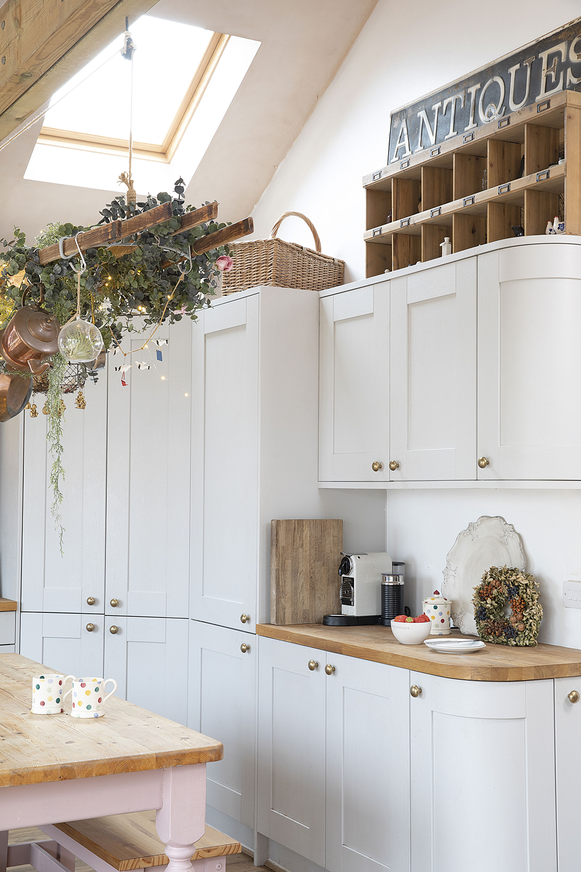 The large corner larder is home to the boiler as well as Sandra’s well-stocked pantry. ‘It lights up when The large corner larder is home to the boiler as well as Sandra’s well-stocked pantry. ‘It lights up when