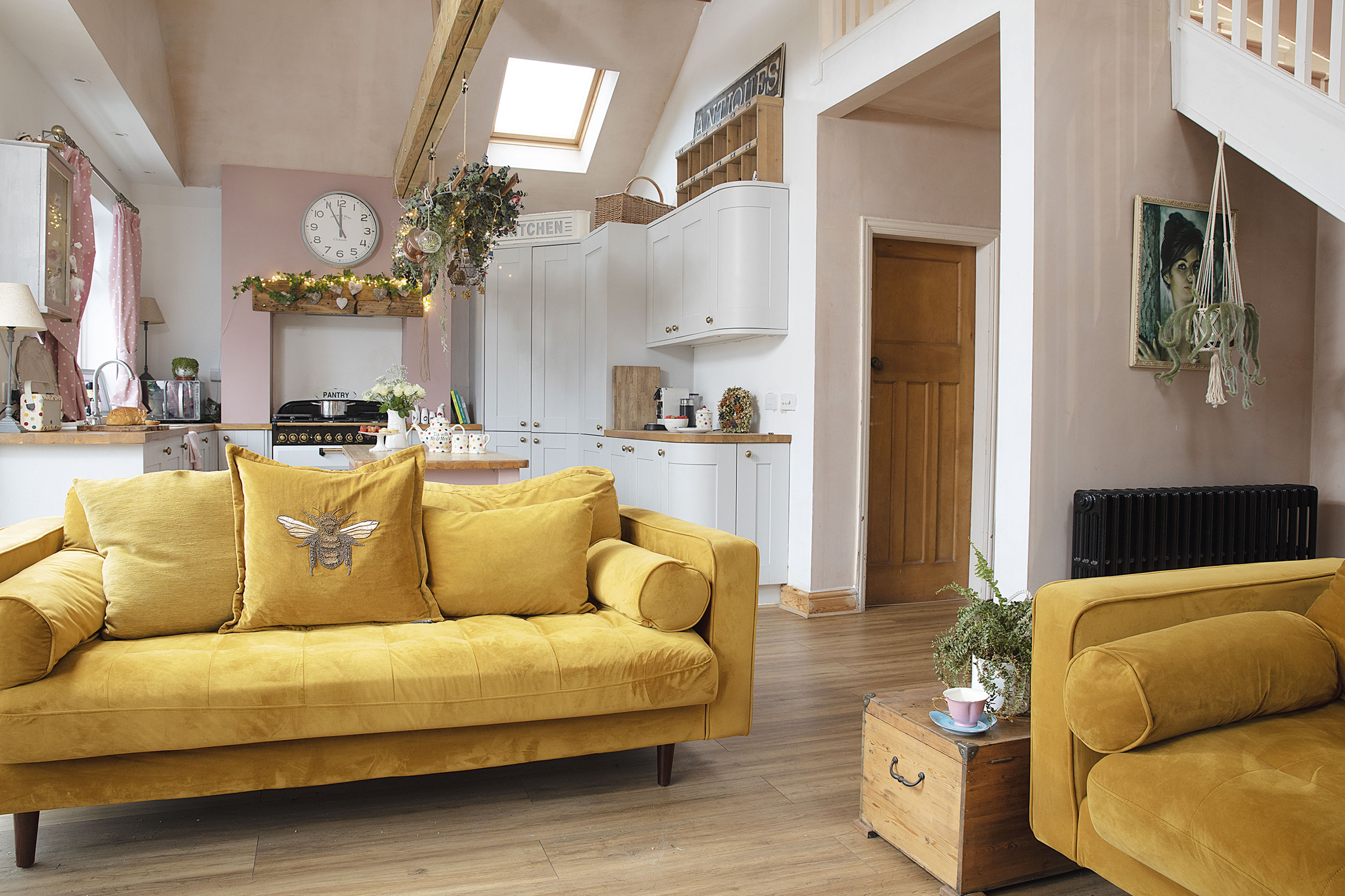 Sandra went for two matching gold velvet sofas from eBay for a bold pop of colour in her living room. ‘Friends think I’m brave for buying a sofa online that I never actually sat on, but I’m always lucky with my bargain online buys,’ she admits Sandra went for two matching gold velvet sofas from eBay for a bold pop of colour in her living room. ‘Friends think I’m brave for buying a sofa online that I never actually sat on, but I’m always lucky with my bargain online buys,’ she admits
