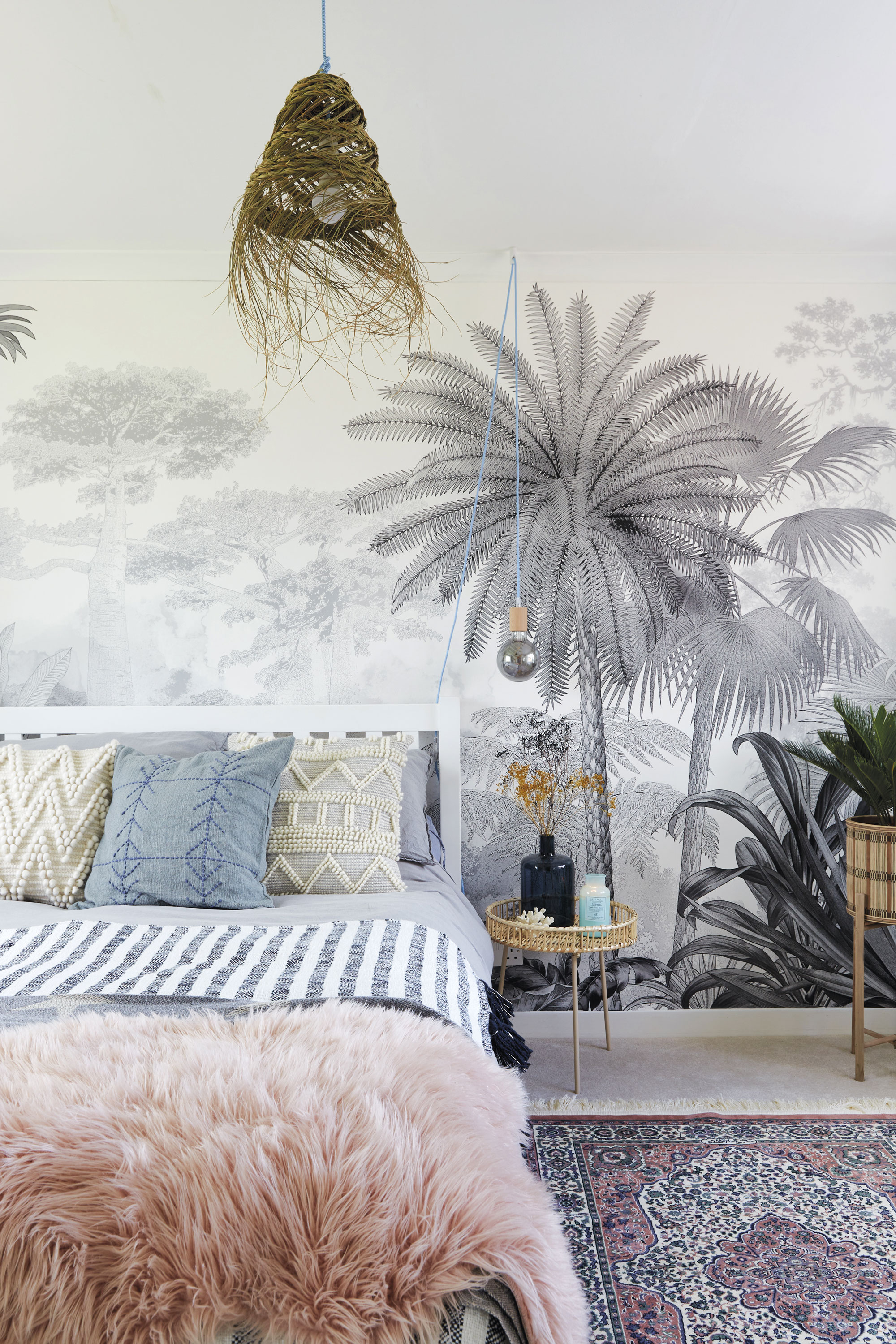 Ellie chose this striking wallpaper mural from Photowall to create an eye-catching focal point in this room. Textured cushions and throws add a tactile element Ellie chose this striking wallpaper mural from Photowall to create an eye-catching focal point in this room. Textured cushions and throws add a tactile element
