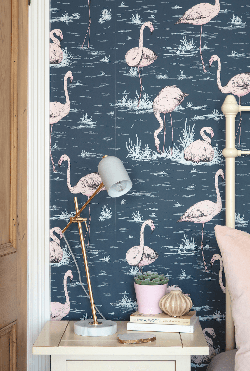 Both the bed and bedside tables came from Rachel’s old bedroom, but fit seamlessly into the new scheme thanks to their neutral cream colour Bedroom makeover: 'Reusing old furniture kept our costs down'