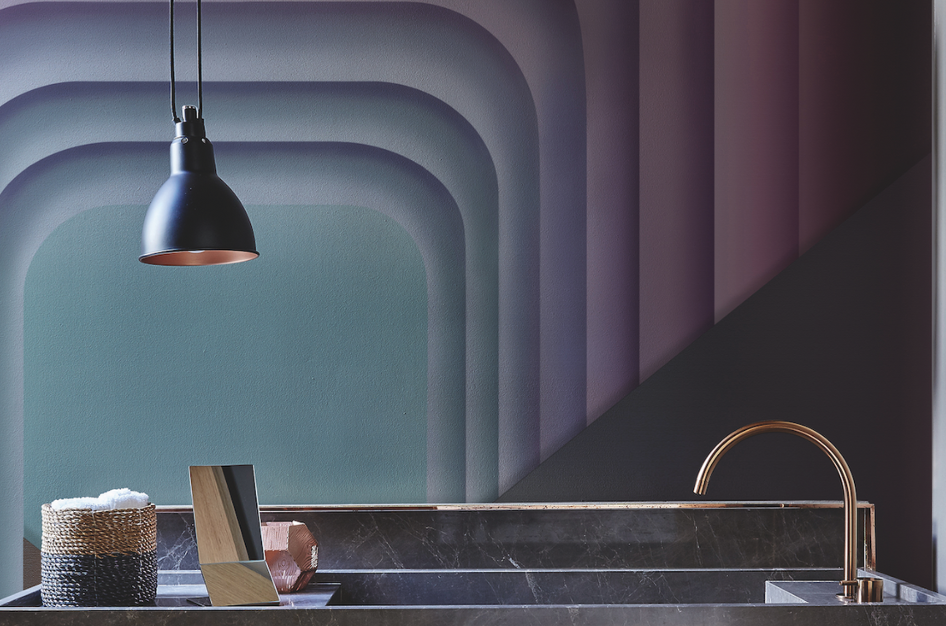 A statement wallcovering or mural will set the scene in seconds, and waterproof products - like the Ora Blu WET System Wallpaper, £172 per sq. m including all glues and sealants, by West One Bathrooms - are ultra-practical too