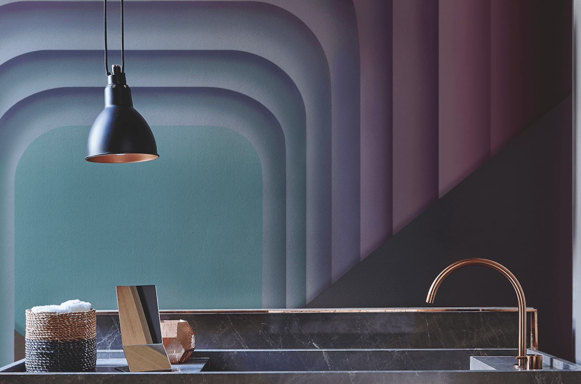A statement wallcovering or mural will set the scene in seconds, and waterproof products - like the Ora Blu WET System Wallpaper, £172 per sq. m including all glues and sealants, by West One Bathrooms - are ultra-practical too