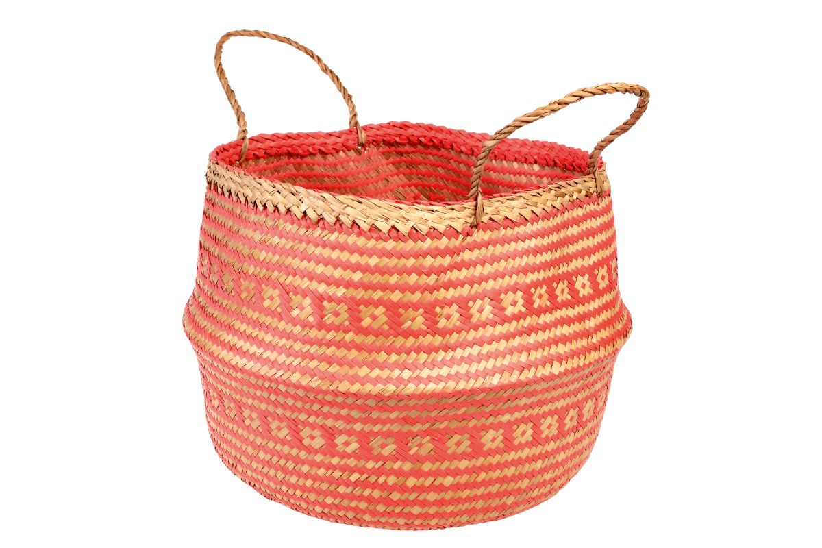 Seagrass coral basket on white background
