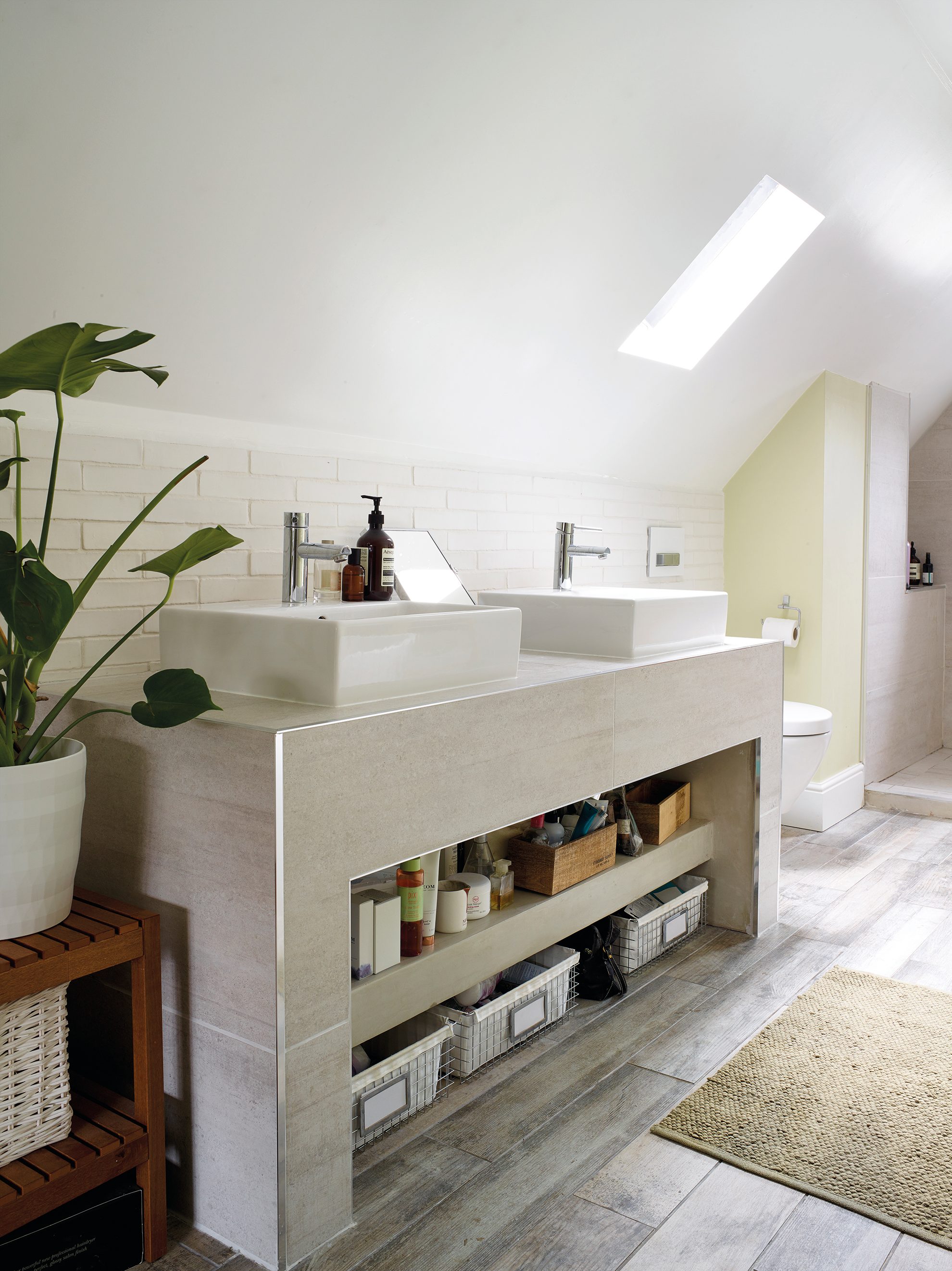 The Barcelona free-standing bath from Victoria + Albert Baths and the spacious walk-in shower screams luxury in the upstairs bathroom. Oak wood-effect tiles from Fired Earth and the Antheus wash basin by Villeroy & Boch finish off the luxe look The Barcelona free-standing bath from Victoria + Albert Baths and the spacious walk-in shower screams luxury in the upstairs bathroom. Oak wood-effect tiles from Fired Earth and the Antheus wash basin by Villeroy & Boch finish off the luxe look