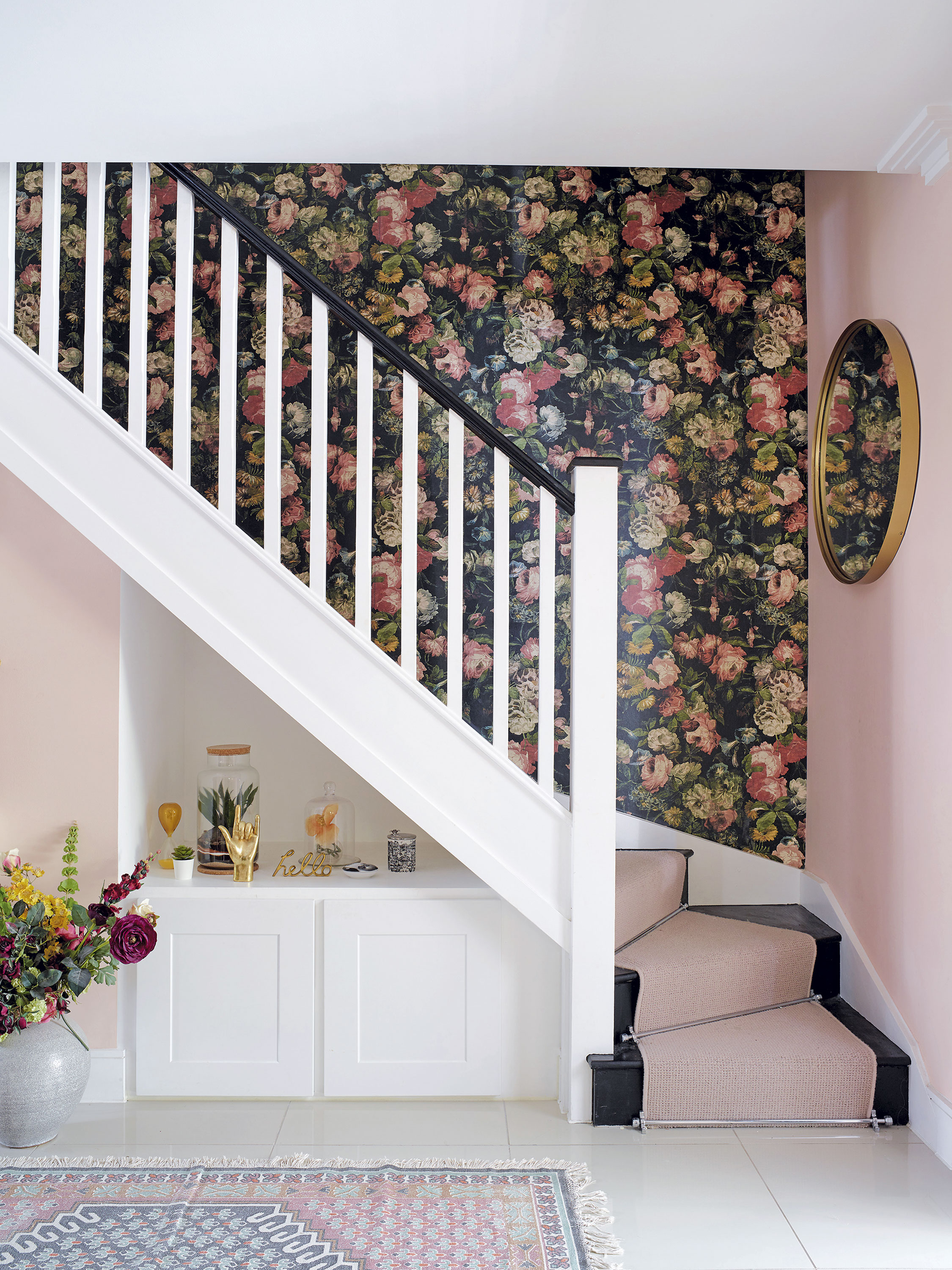‘I adore modern vintage homeware and rugs and love to give a sense of old to the rooms in my house,’ says Sam. The aged-effect wallpaper adds just the right amount of antique chic ‘I adore modern vintage homeware and rugs and love to give a sense of old to the rooms in my house,’ says Sam. The aged-effect wallpaper adds just the right amount of antique chic