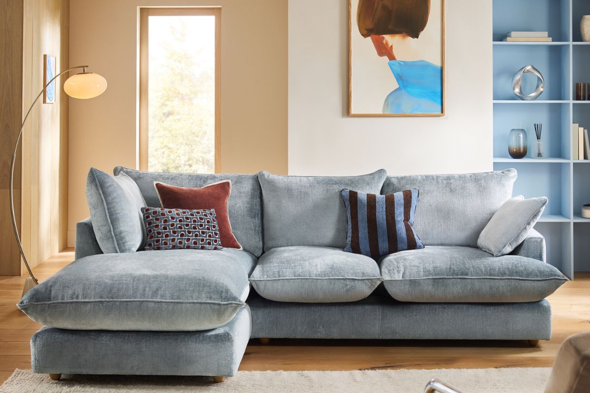 Blue velvet sofa
