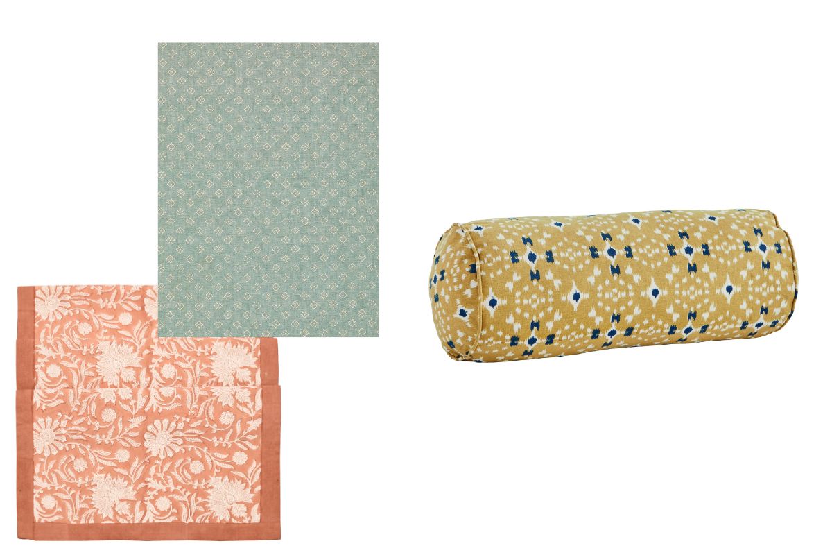 Patterned prints and bolstered cushion