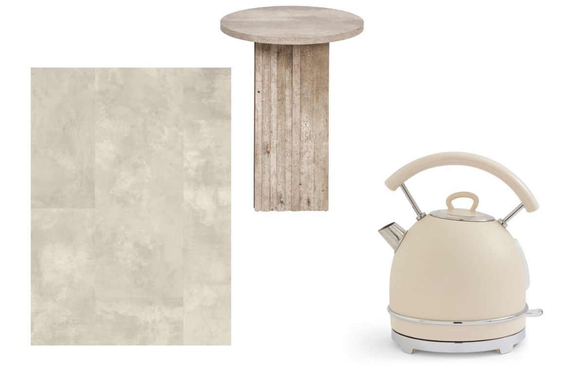 Concrete tile, concrete table and concrete-effect kettle