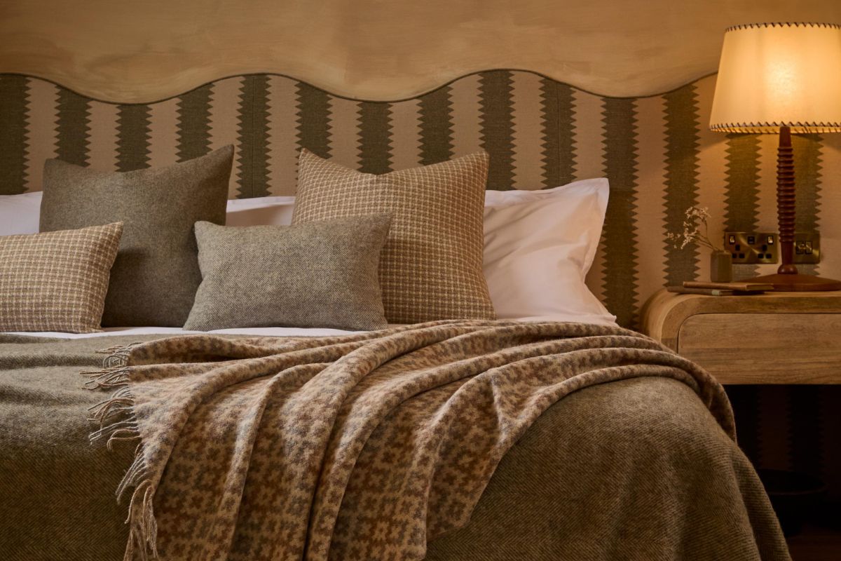 Cosy bed set-up with merino throw