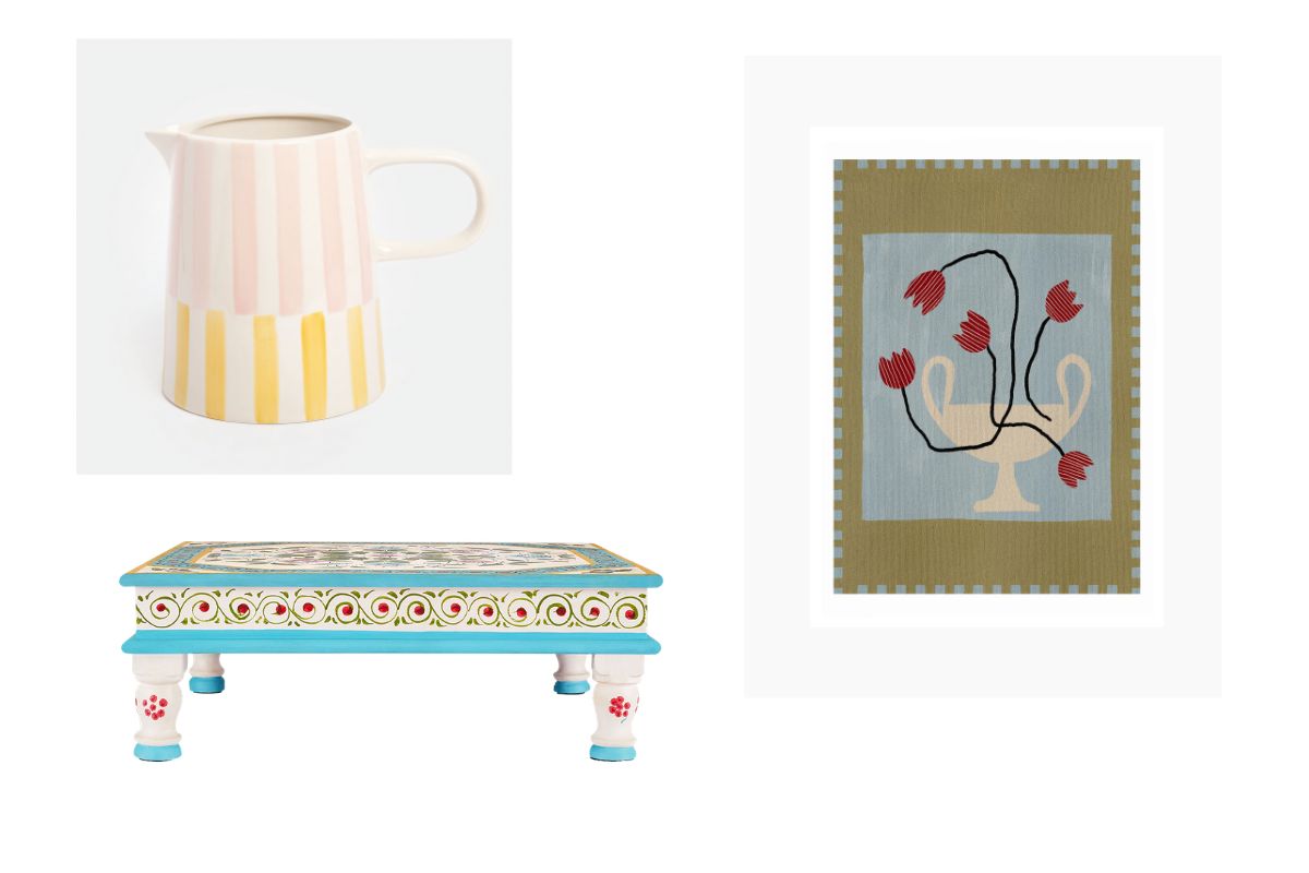 Hand-painted jug, table and graphic print