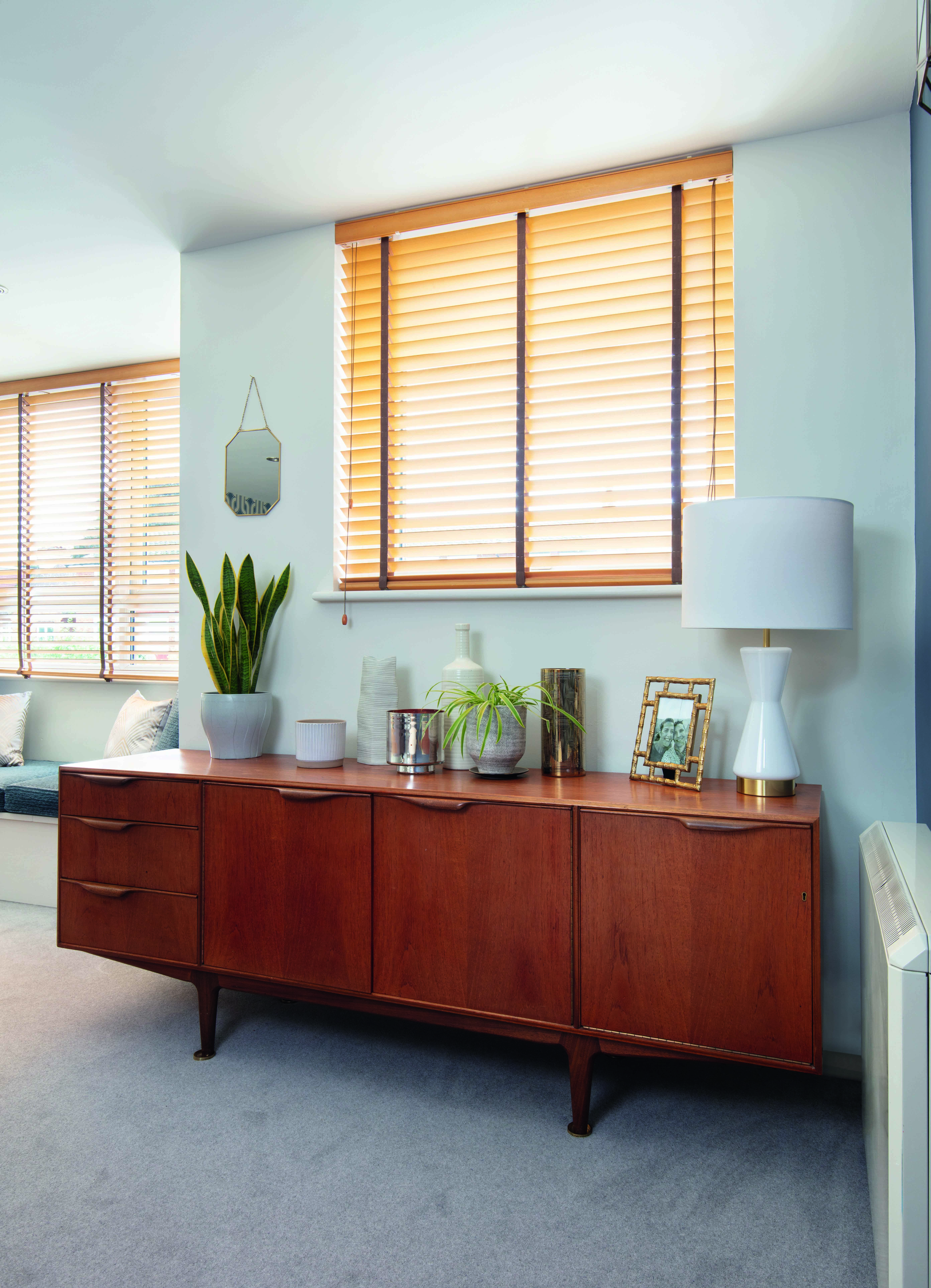 Lynn has given her much-loved, mid-century sideboard a polish and dressed it with lots of retro-style items like lamps, vases and plants Lynn has given her much-loved, mid-century sideboard a polish and dressed it with lots of retro-style items like lamps, vases and plants