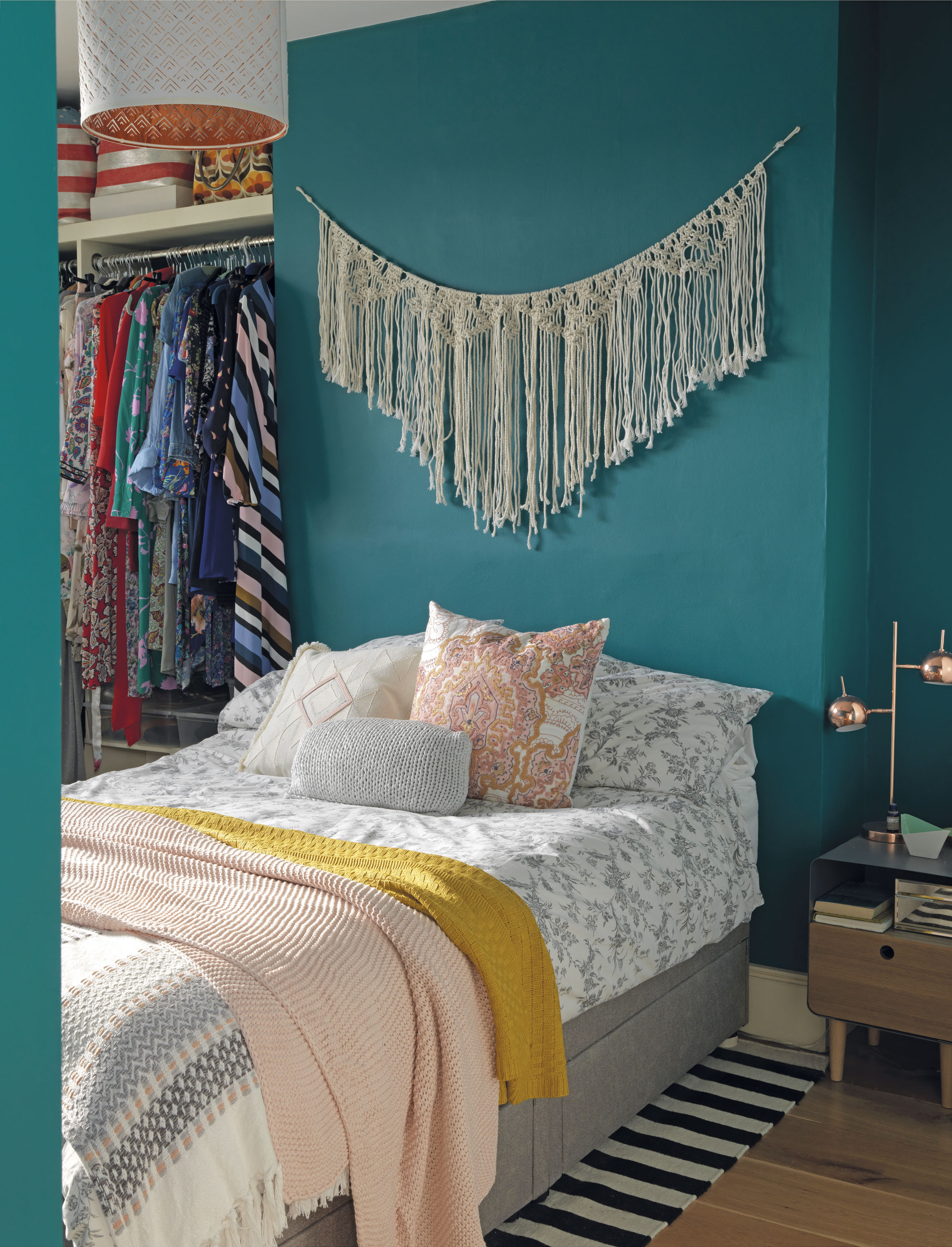 The couple’s divan bed is a great space- saving solution – with four drawers it’s ideal for housing extra bedding and towels