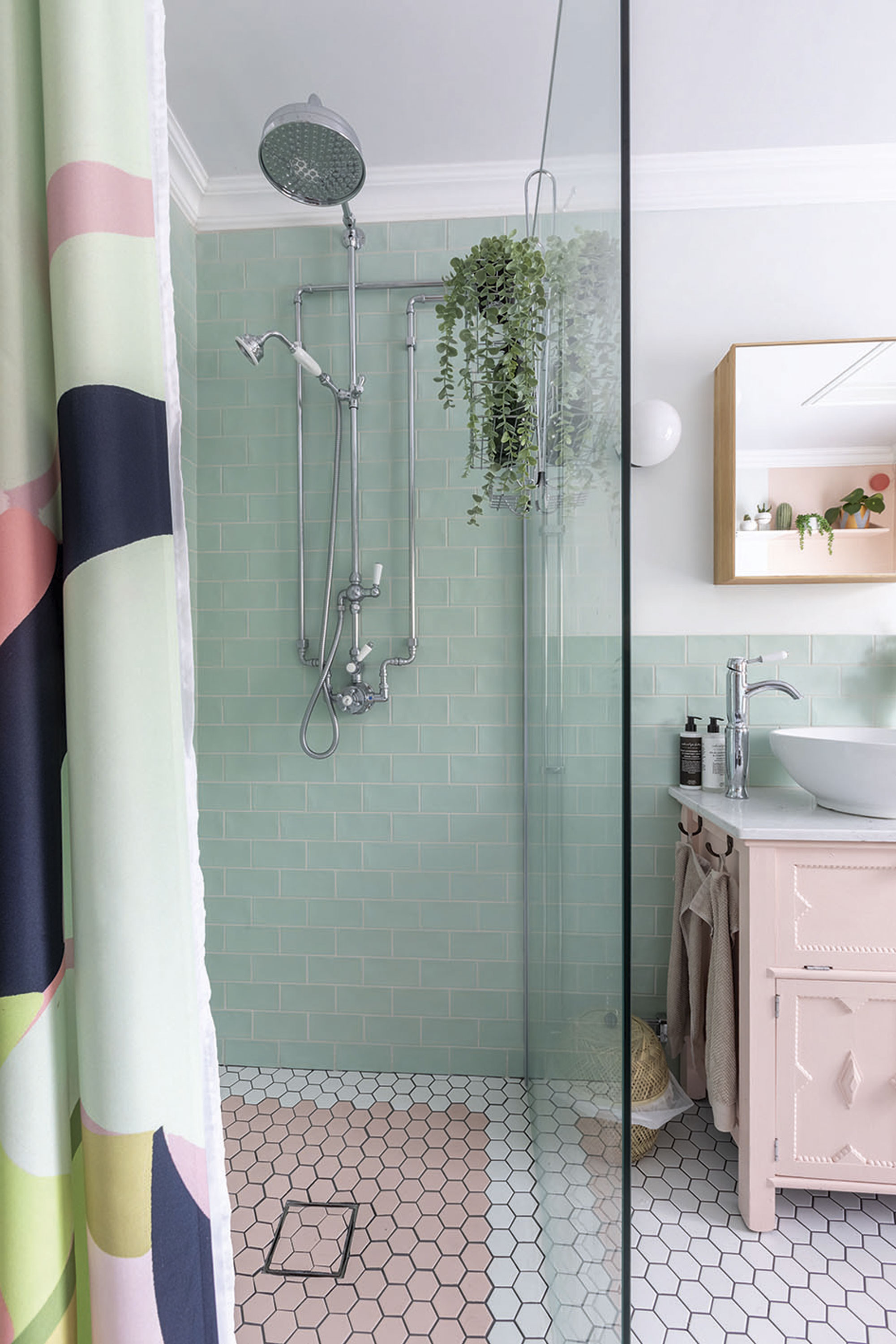 'Renovating gave us a blank canvas for our colourful, creative home' Add definition to geometric tiles with contrast grouting. ‘Grout is a super important component to us when tiling,’ explains Carey. ‘We went for Ardex Antique Ivory on the walls and Cast Iron on the floor’
