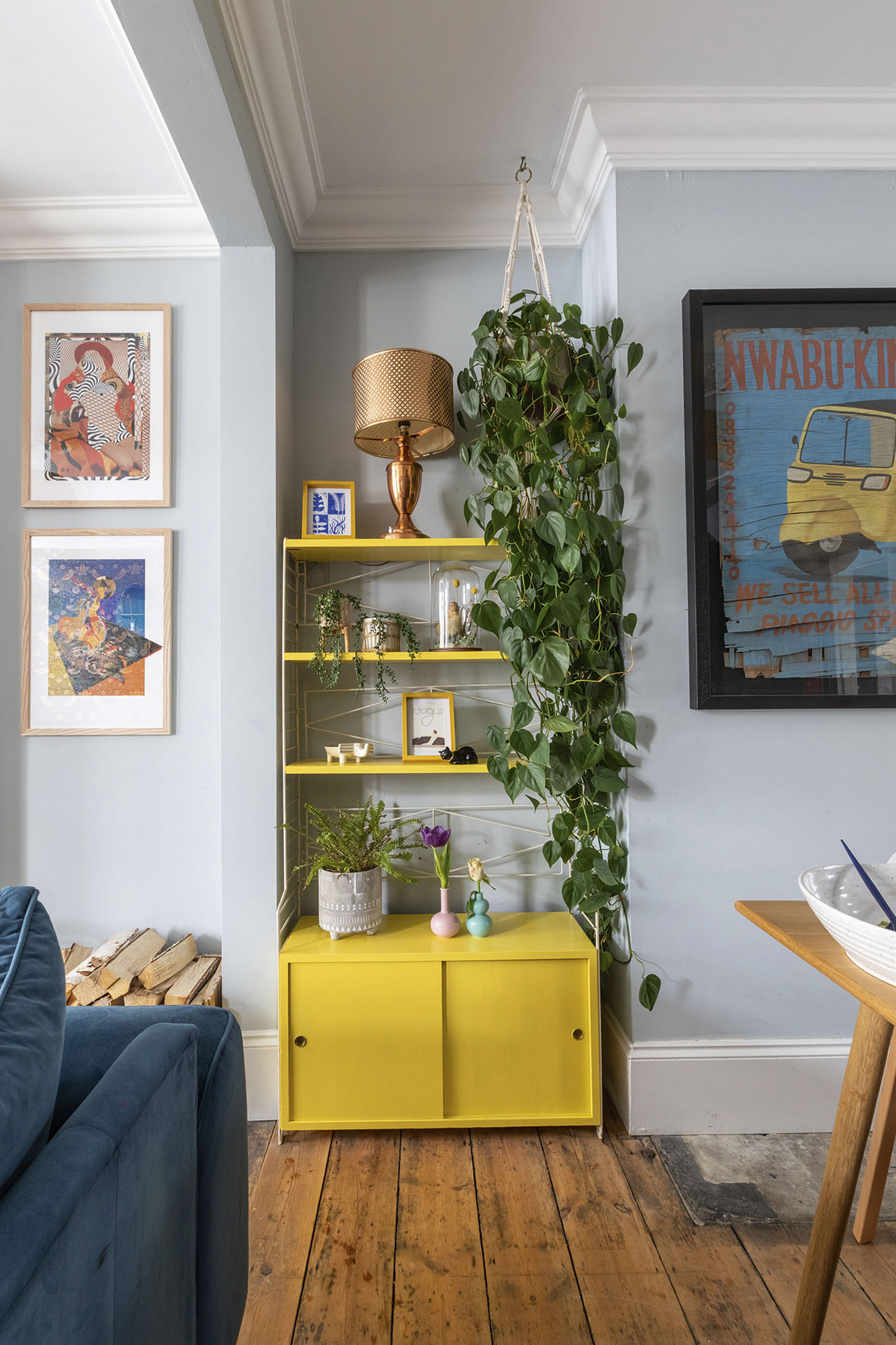 'Renovating gave us a blank canvas for our colourful, creative home' Carey has injected colour into her scheme by painting existing pieces, including her much-loved Scandinavian string shelves, which have been given a coat of Dulux’s Sulphur Springs