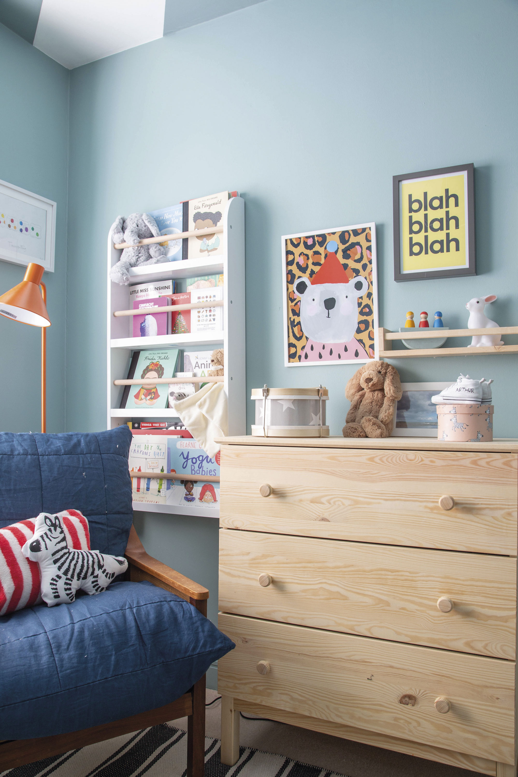 ‘The chest of drawers was a bargain from IKEA, while the chair belonged to my grandmother, so it’s very special to me,’ Elaine shares