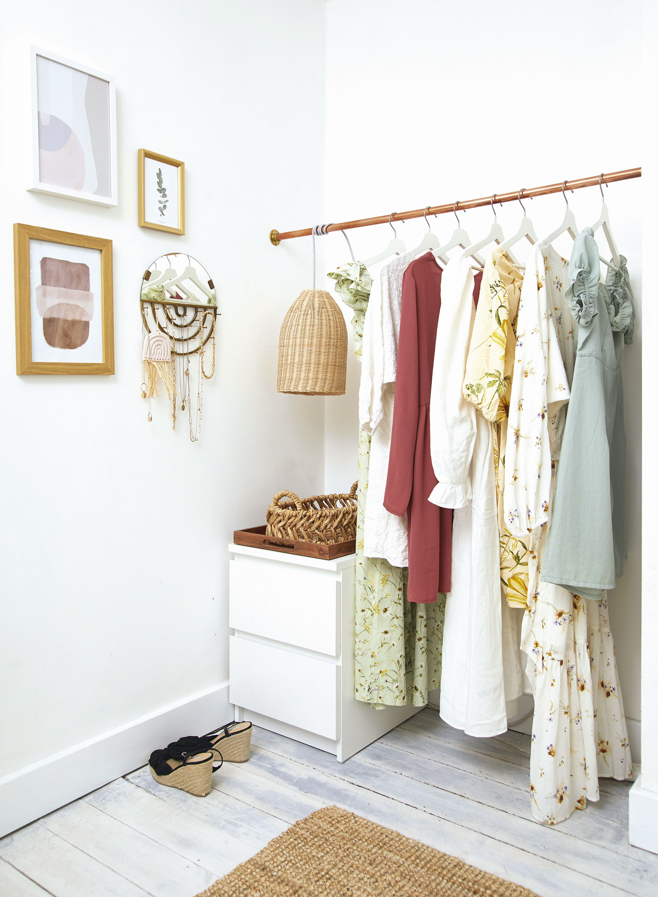 ‘The jewellery storage mirror, from Urban Outfitters, is perfect for keeping my jewellery to hand and adds a chic touch to the gallery wall’