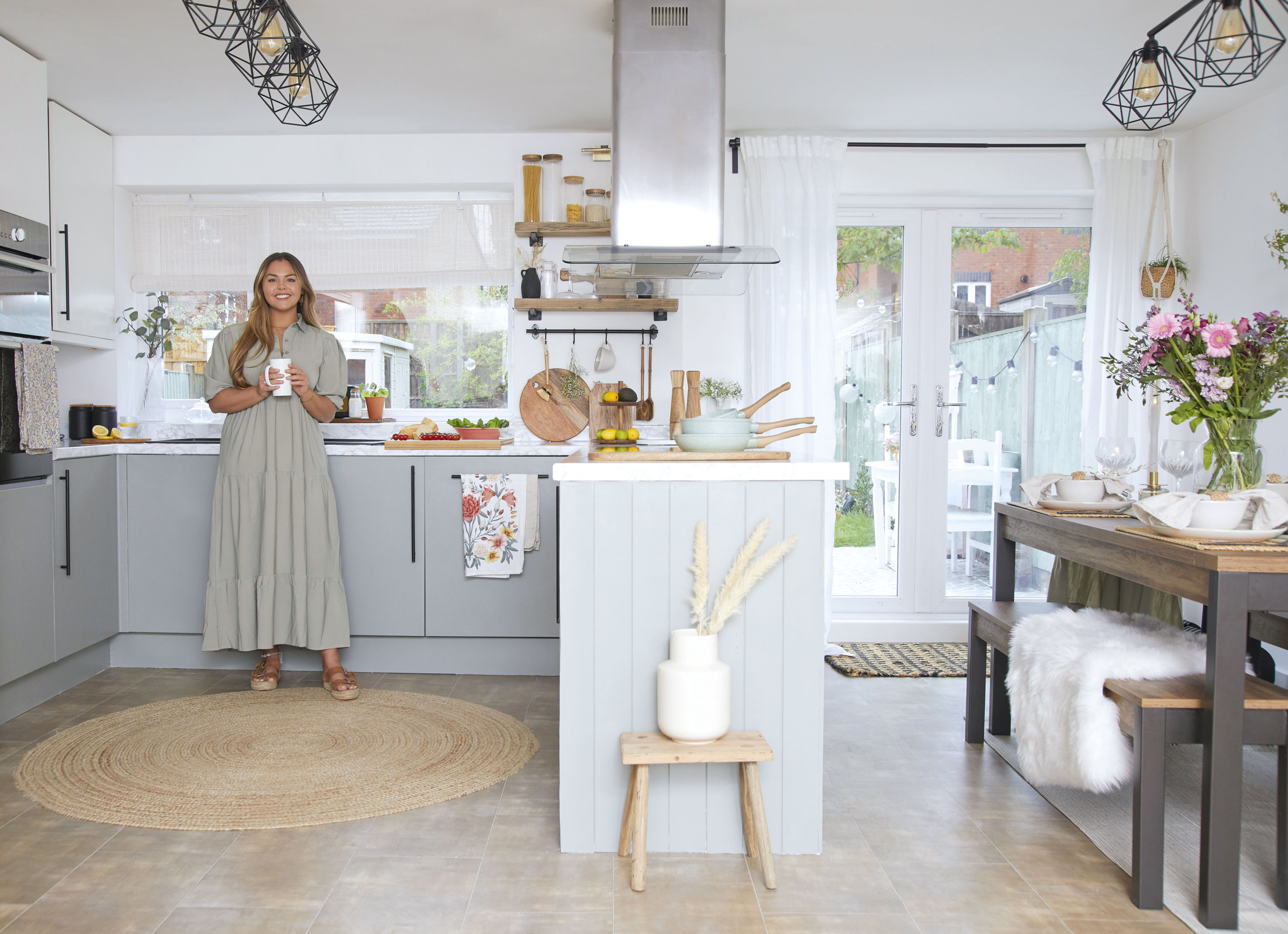 ‘I wrapped the worktops in marble vinyl wrap from Create Your World. It was quite tricky to apply, but we got the look we wanted on a seriously small budget, and although we might invest in a new worktop in a couple of years, for now we love the effect’