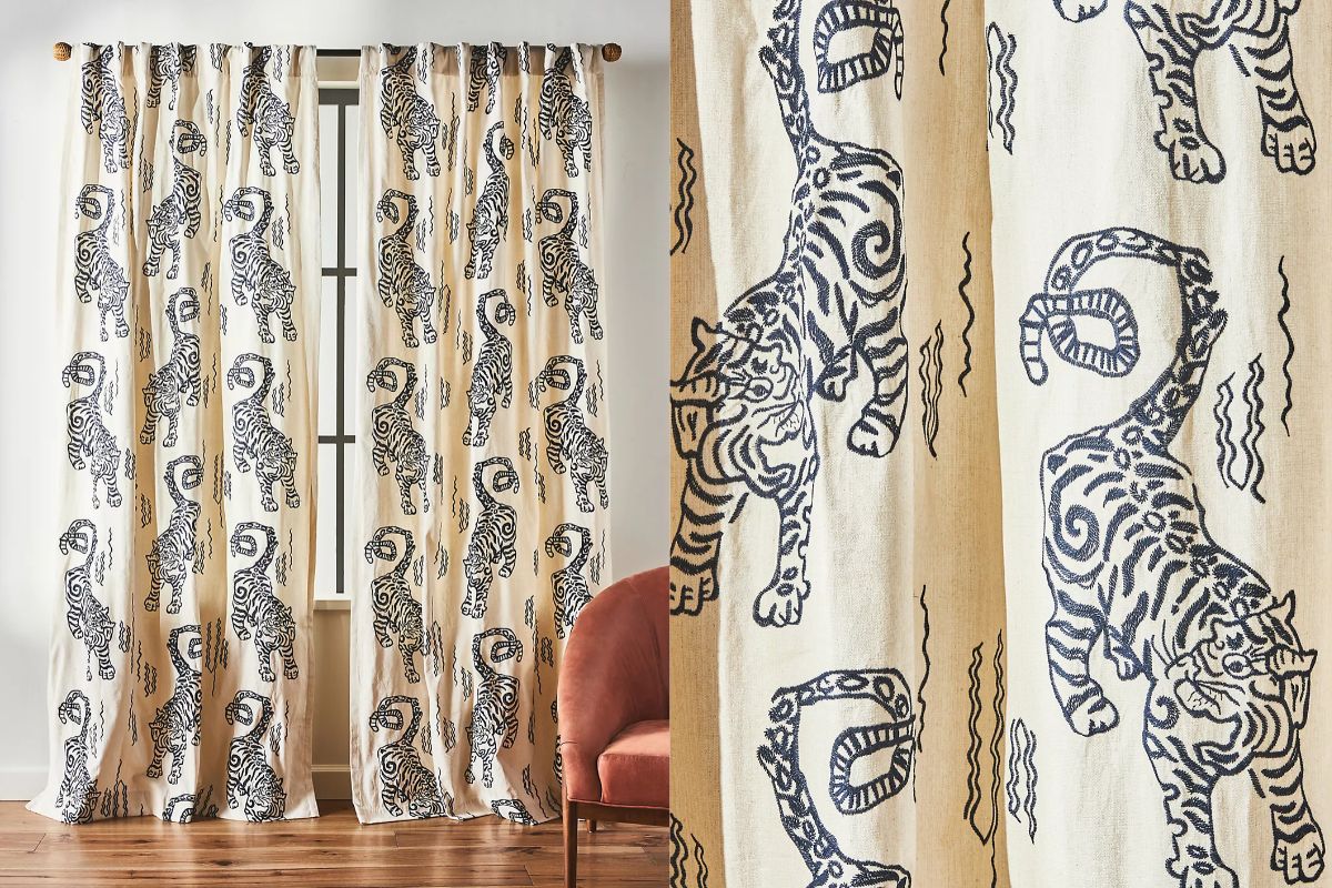 Embroidered tiger curtains 