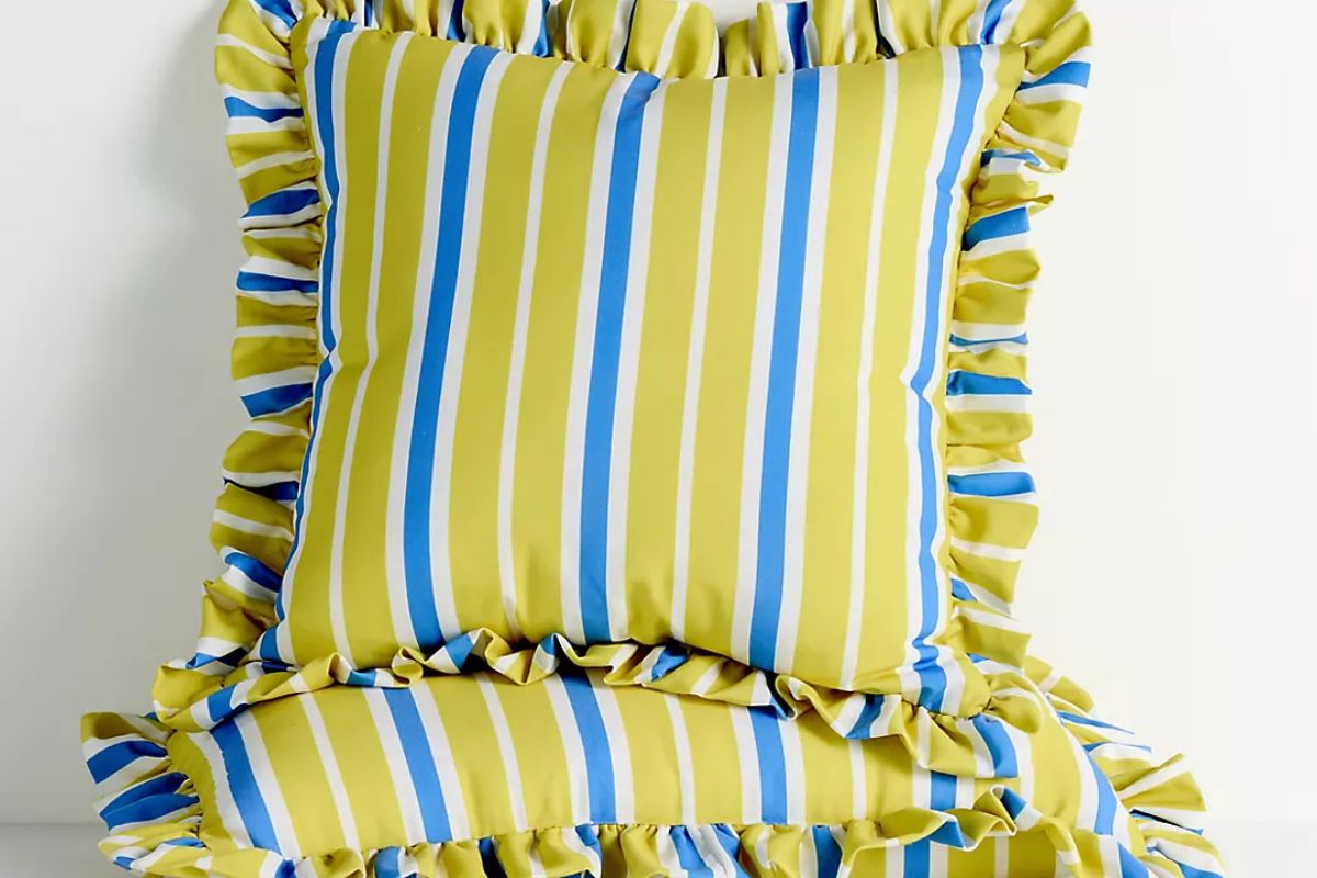 Striped ruffle indoor/outdoor cushion 