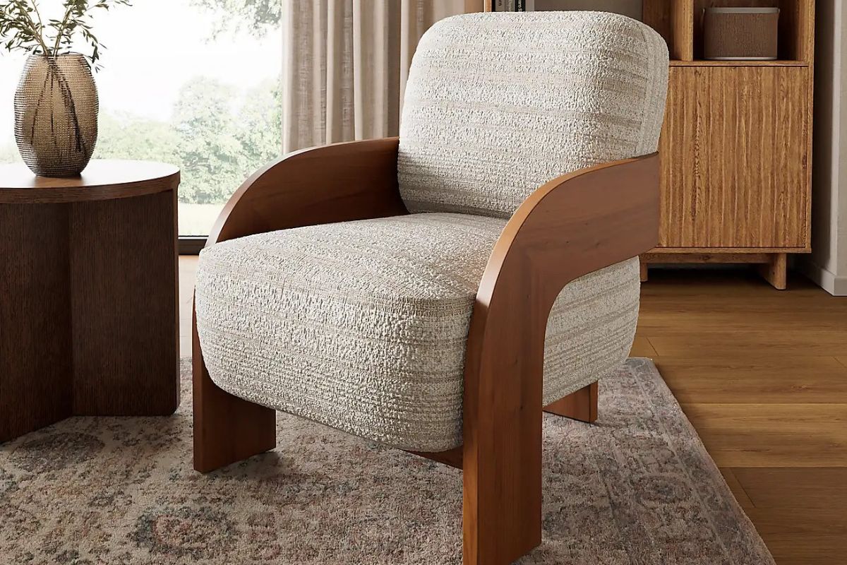 Boucle wooden detail accent chair