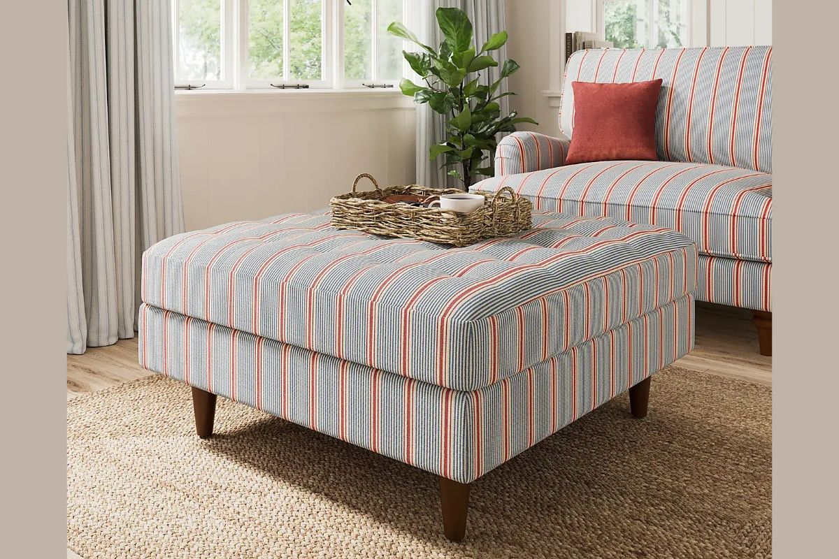 Retro striped square storage footstool