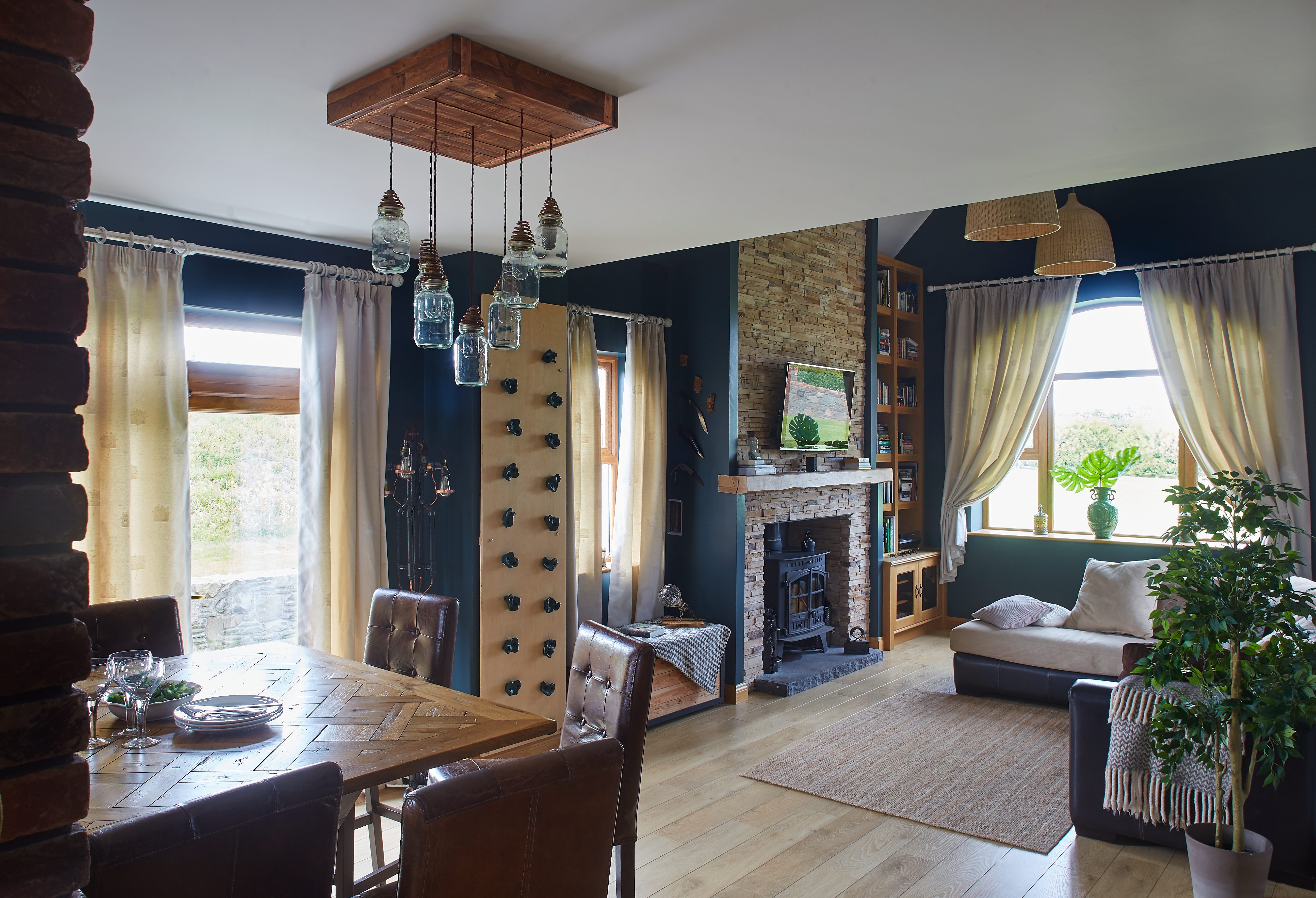 The idea for the double-height living room at right angles to the house came from a picture Shane found in a magazine. He cut the picture out and kept it until he began building this house