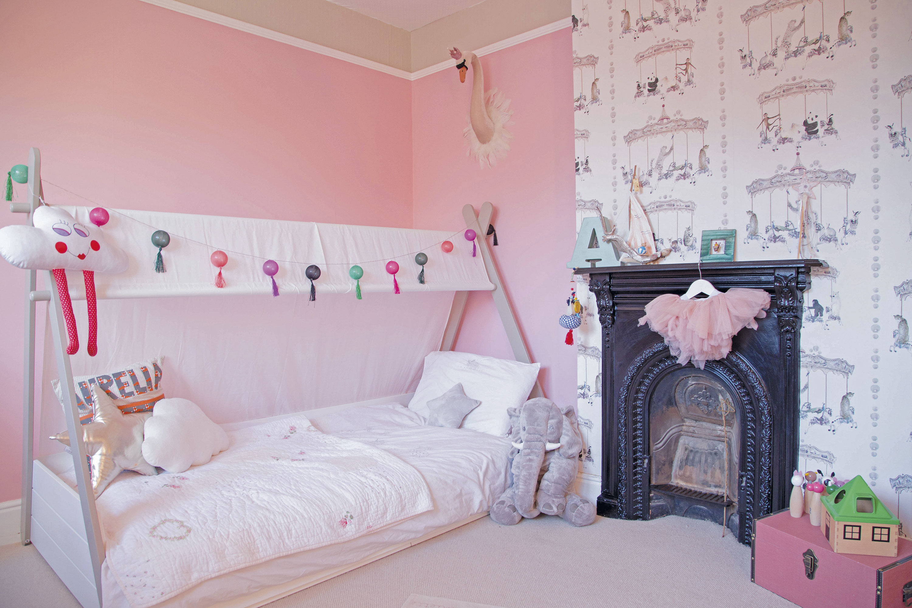 With a baby pink colour scheme and fairy tale-style decorations, Aurelia’s bedroom is every little girl’s dream With a baby pink colour scheme and fairy tale-style decorations, Aurelia’s bedroom is every little girl’s dream