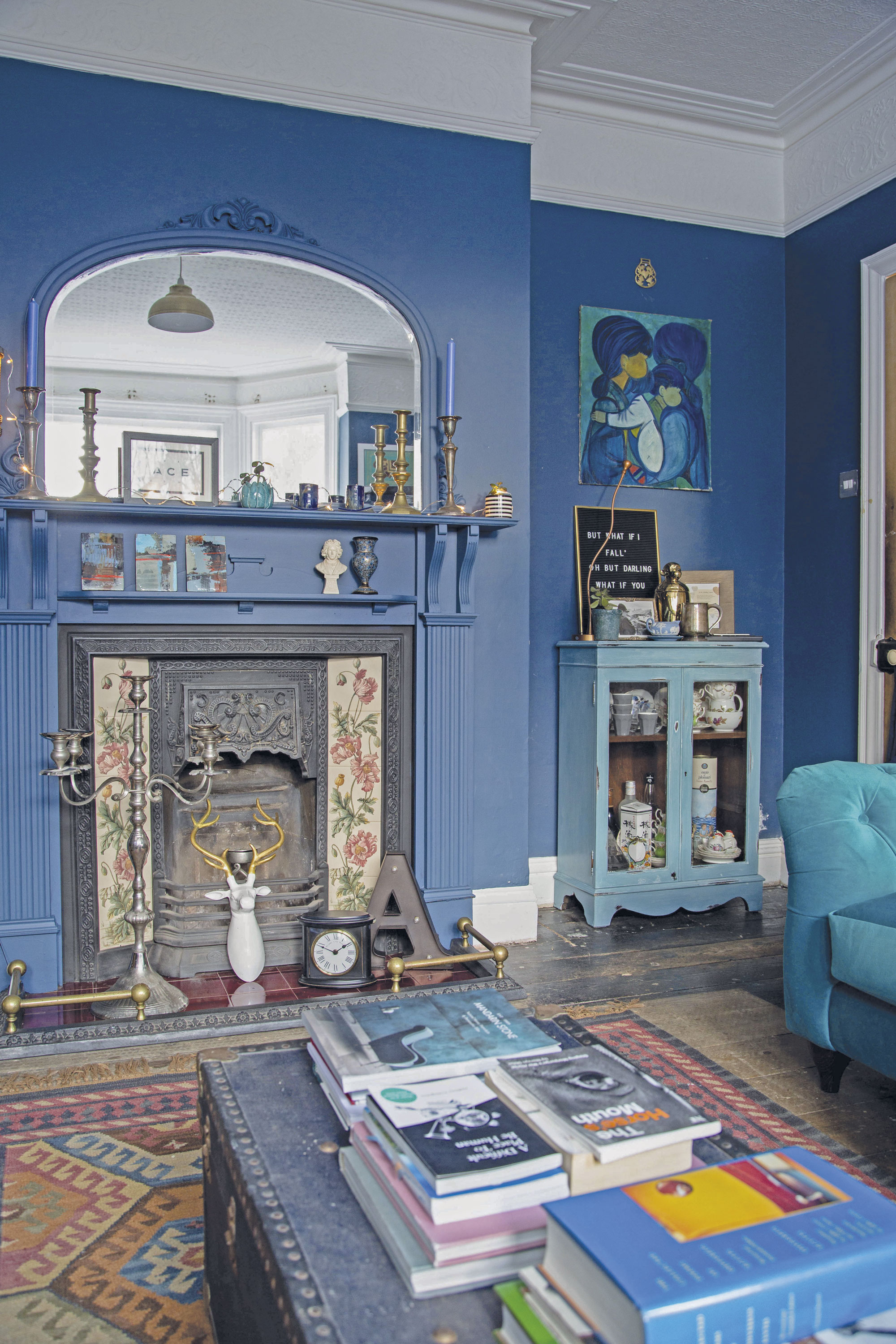 ‘We love the deep blue hue in the living room. It’s perfect for chilly nights by the fire,’ Megan says
