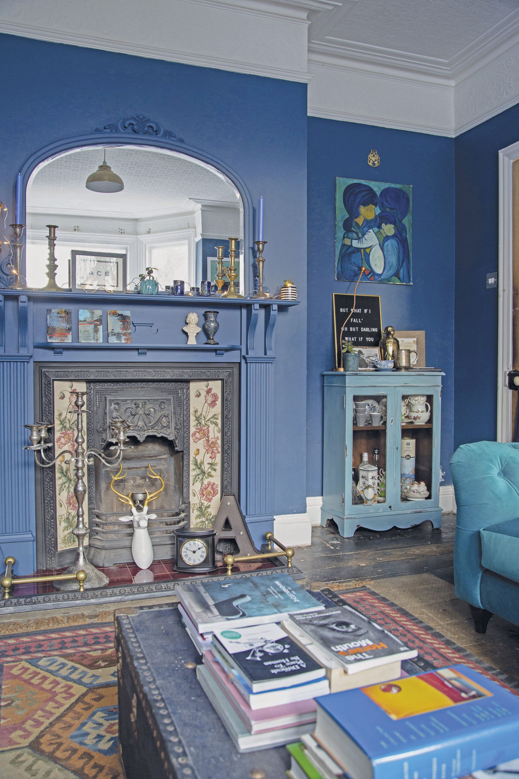 ‘We love the deep blue hue in the living room. It’s perfect for chilly nights by the fire,’ Megan says
