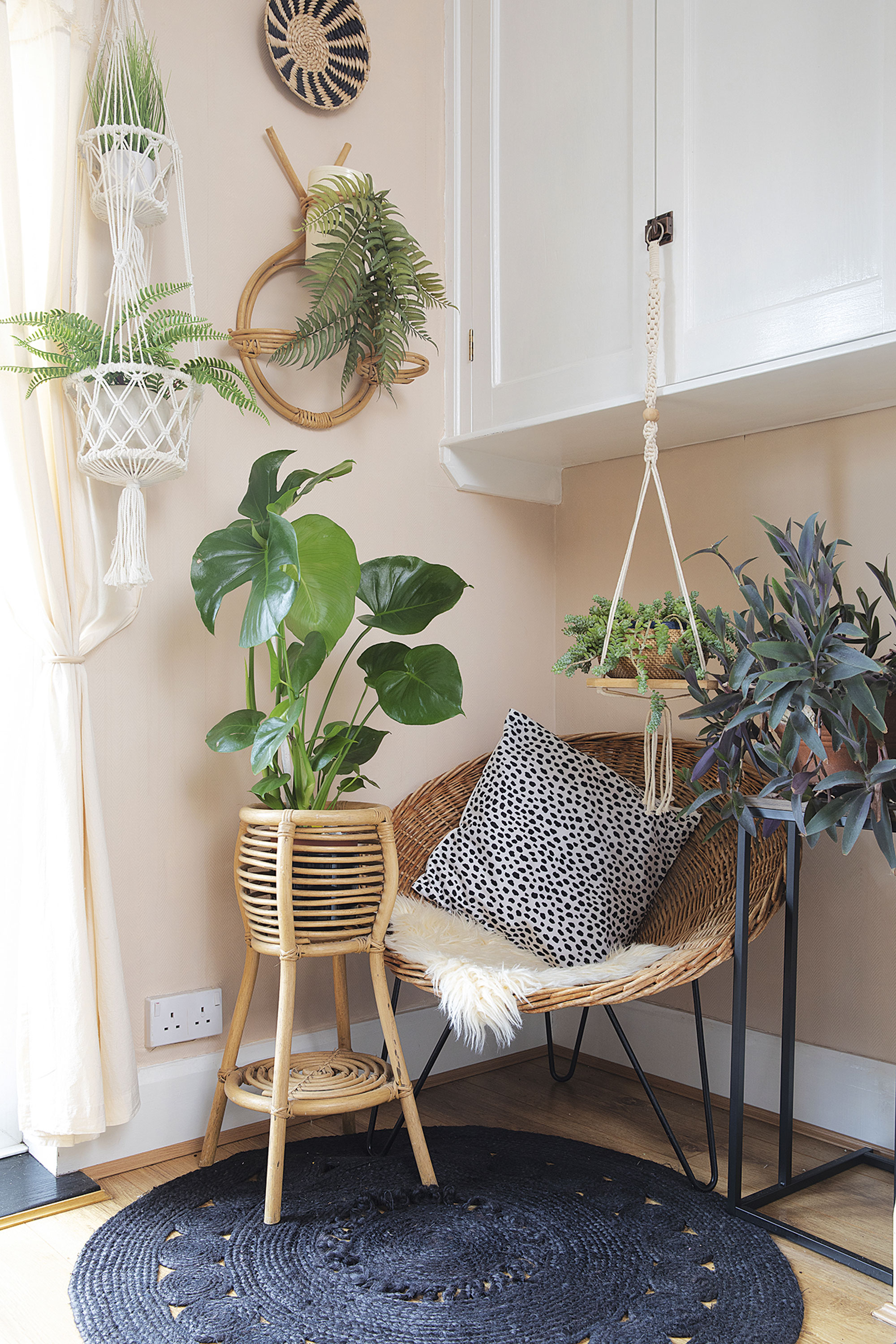 Leanne’s a big fan of plants and has them dotted around every room. ‘My mum made lots of the hanging planters during lockdown,’ she says. ‘I love the double one, which I got in Cornwall, as it’s quite unusual’ Leanne’s a big fan of plants and has them dotted around every room. ‘My mum made lots of the hanging planters during lockdown,’ she says. ‘I love the double one, which I got in Cornwall, as it’s quite unusual’
