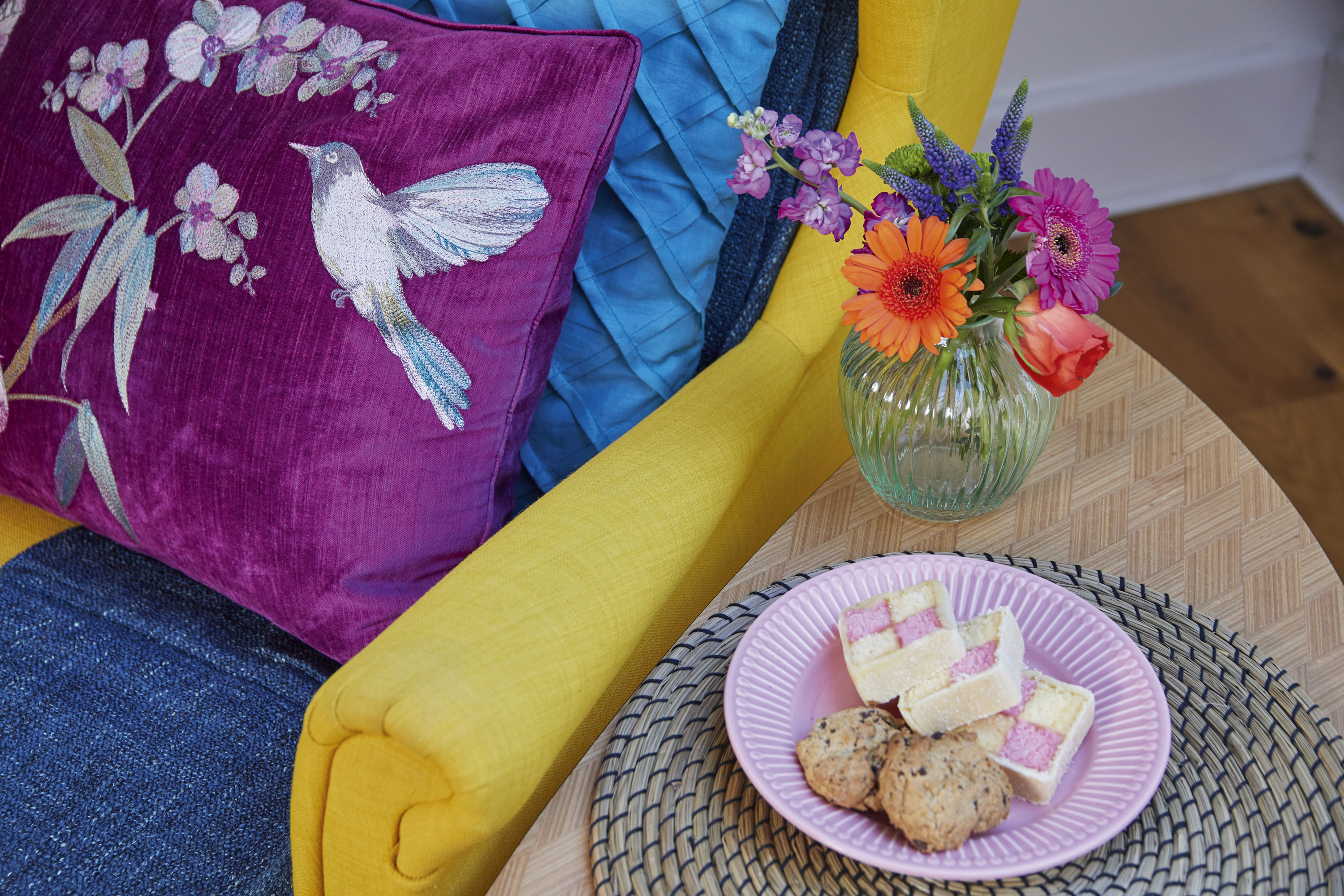 Emma loves bright, clashing hues and is fascinated by how they look and work together – something she’s used a lot in her scheme Living room makeover: 'My multi-use room sings with colour'