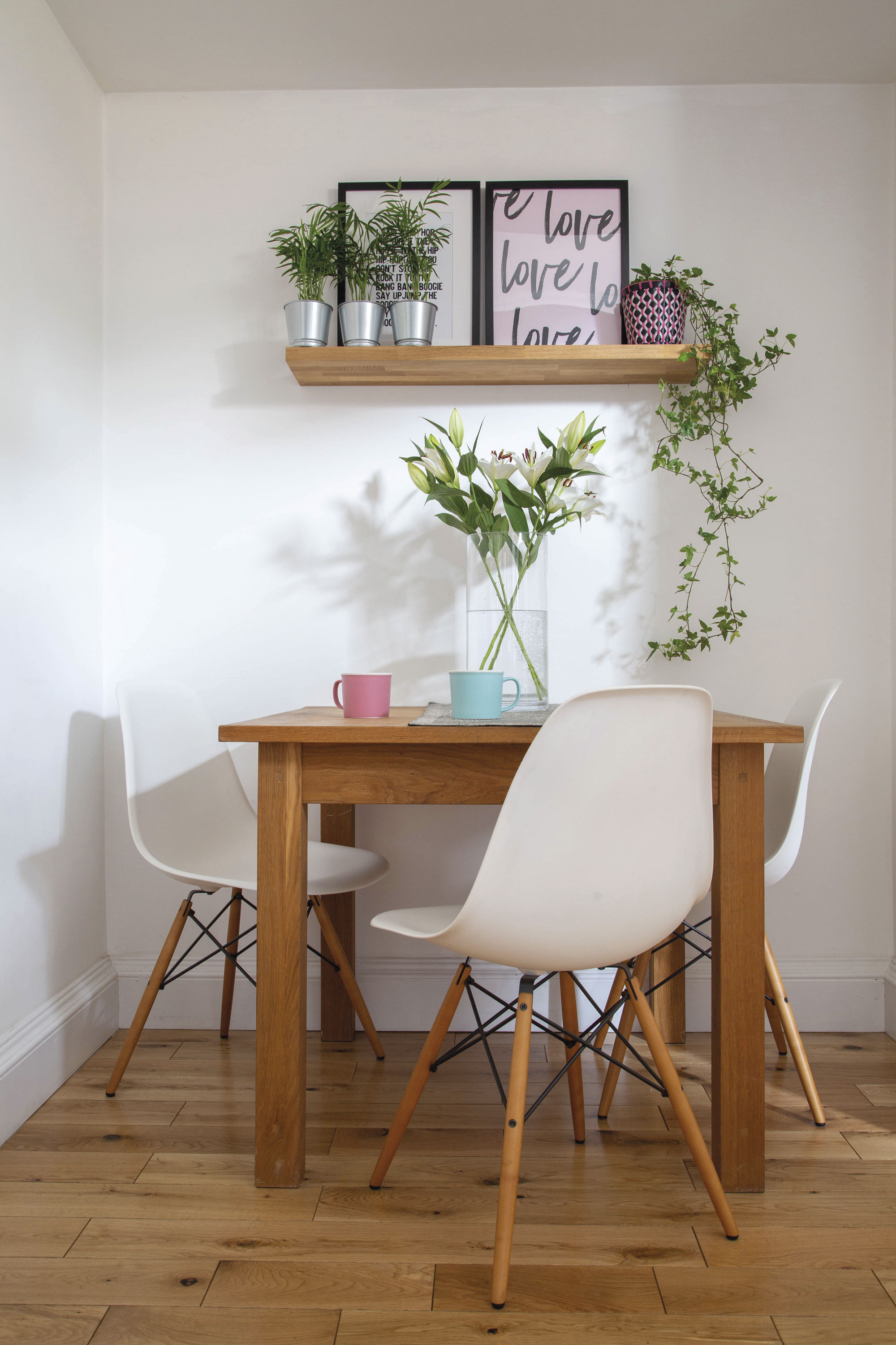 ‘The dining table is from Laura Ashley,’ says Lesley. ‘We bought it over 15 years ago and couldn’t part with it, so we brought it here with us when we moved’ ‘The dining table is from Laura Ashley,’ says Lesley.