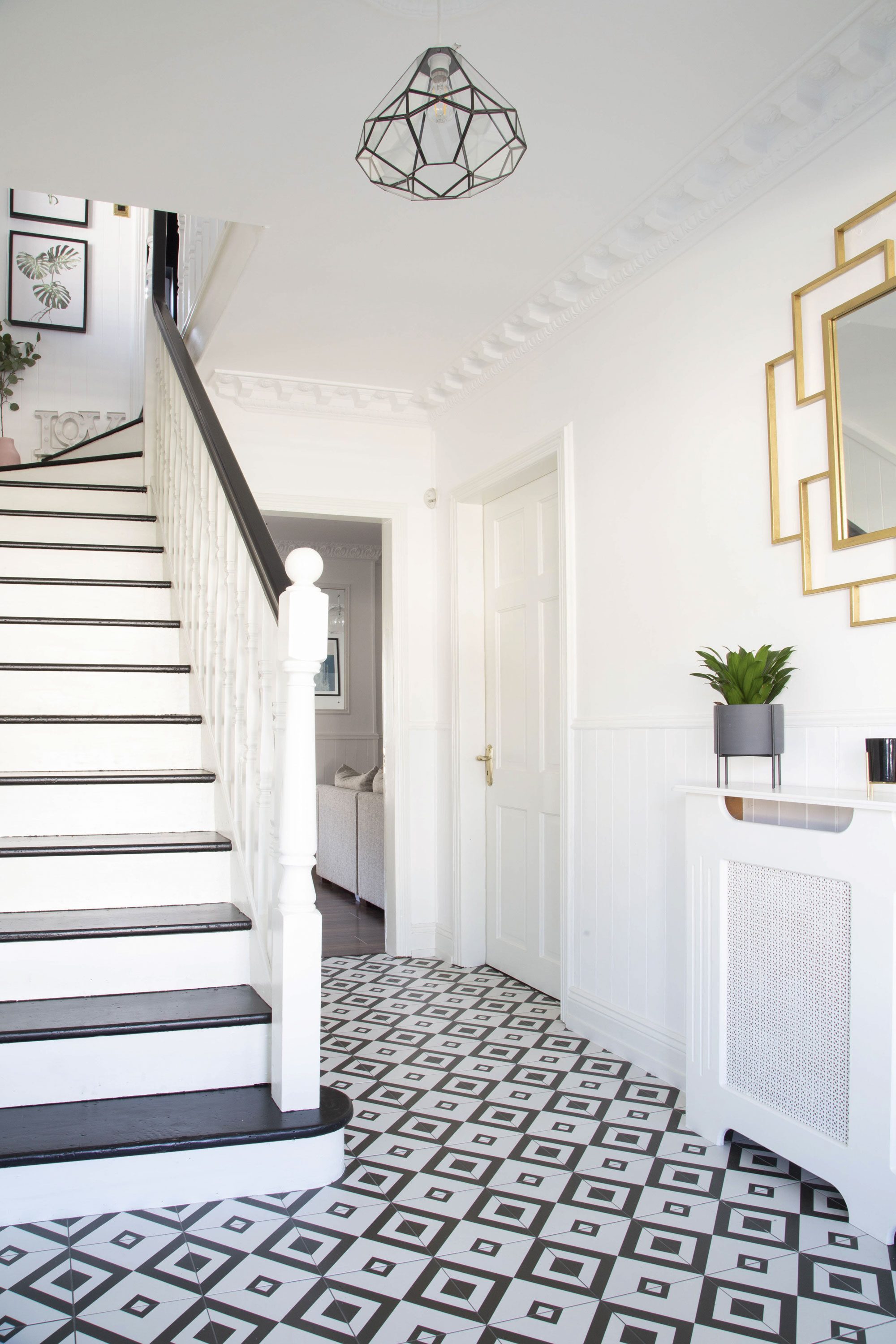 ‘The walls in the hallway were green and the floor was in a bad condition,’ Lynn remembers. ‘We went for a bold, statement tile to add interest to this space as it’s the first thing you see when you walk into the house. We painted the walls white to brighten what was previously a drab area of the house’ ‘The walls in the hallway were green and the floor was in a bad condition,’ Lynn remembers. ‘We went for a bold, statement tile to add interest to this space as it’s the first thing you see when you walk into the house. We painted the walls white to brighten what was previously a drab area of the house’