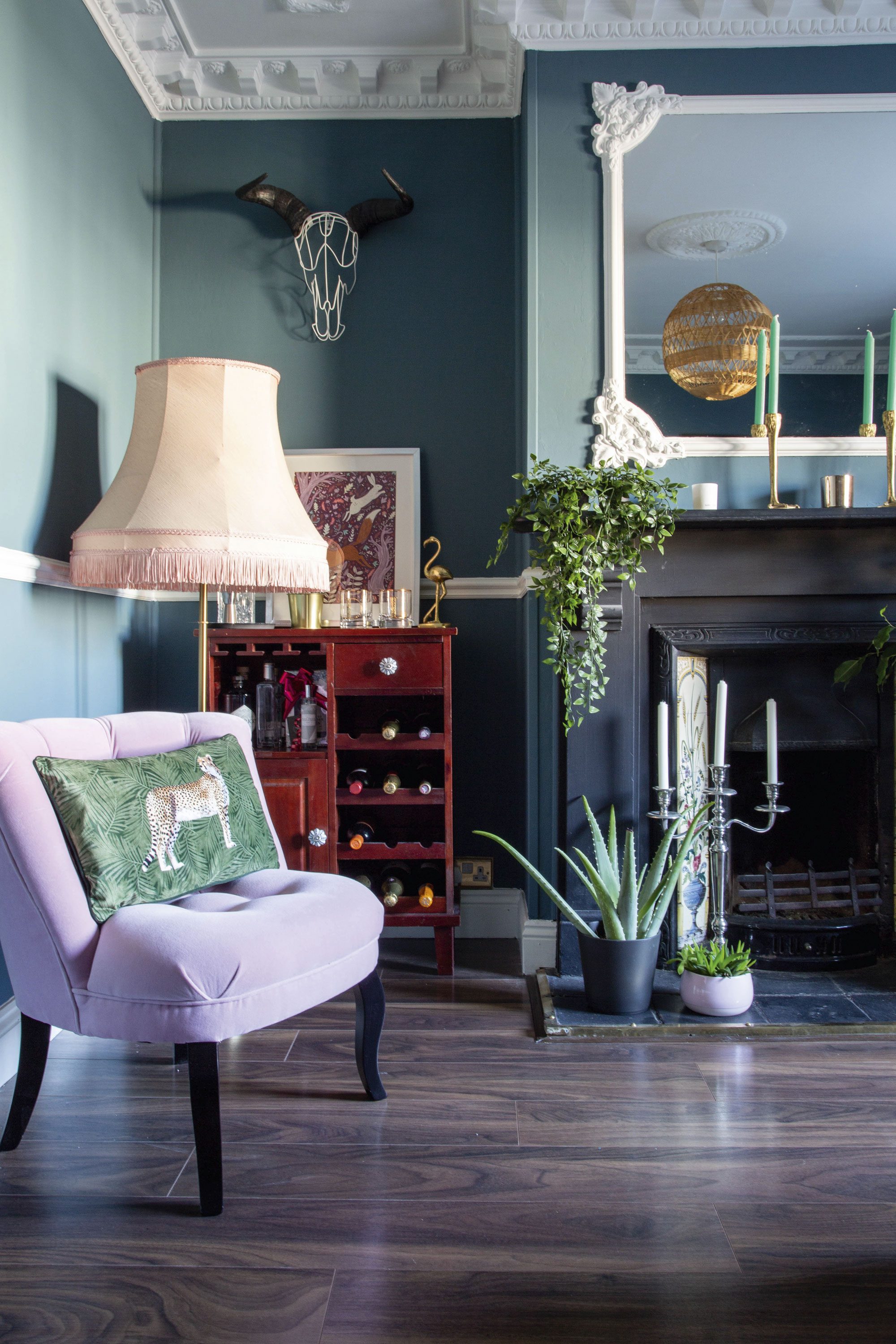 ‘The pink lampshade came from a vintage furniture store in Dublin and cost €10,’ Lynn says. ‘It doesn’t fit on the stand too well, but I love it so much that I made it work’ ‘The pink lampshade came from a vintage furniture store in Dublin and cost €10,’ Lynn says. ‘It doesn’t fit on the stand too well, but I love it so much that I made it work’