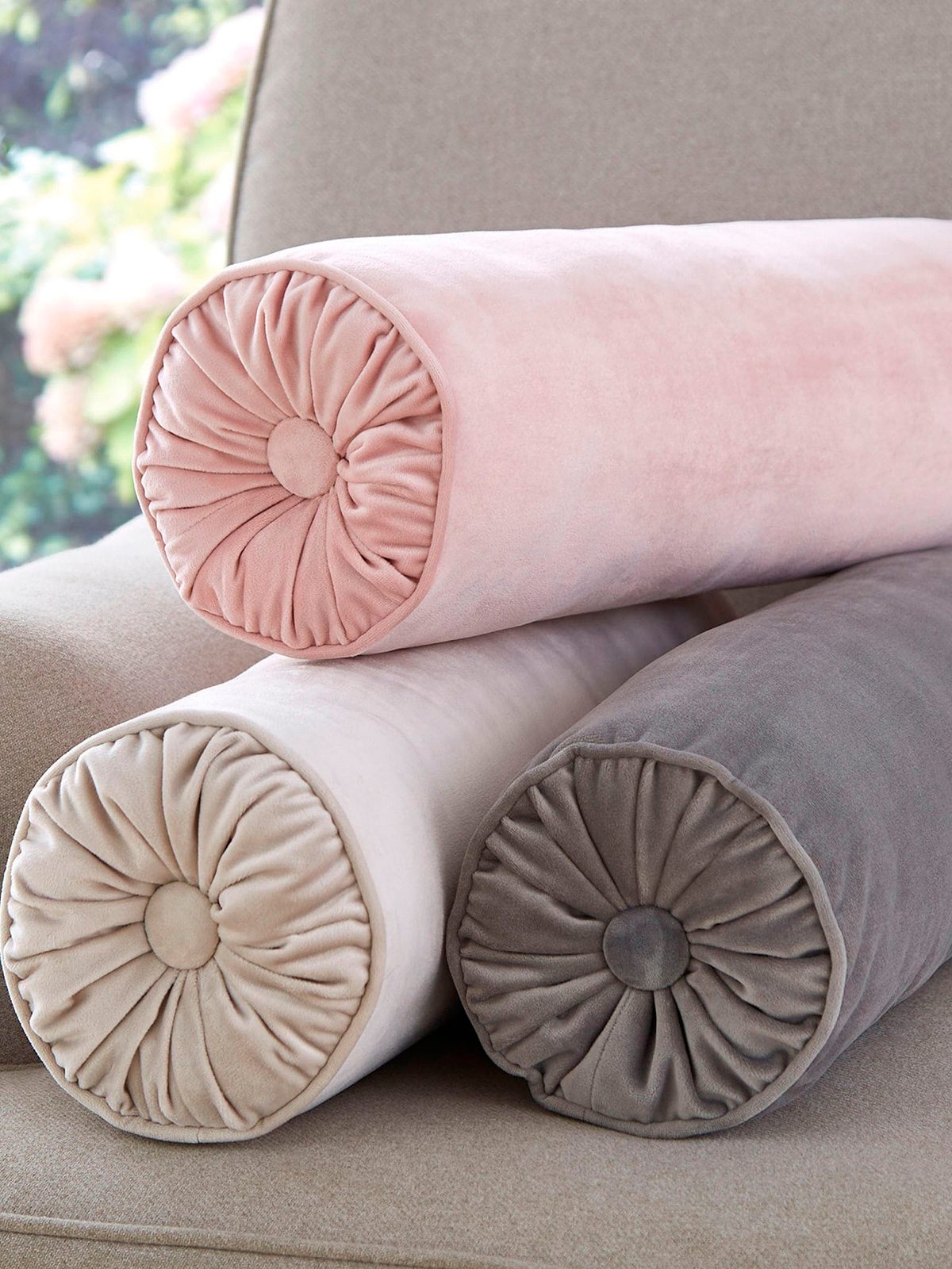 Laura Ashley Pink Velvet Blush Rosanna Bolster Cushion