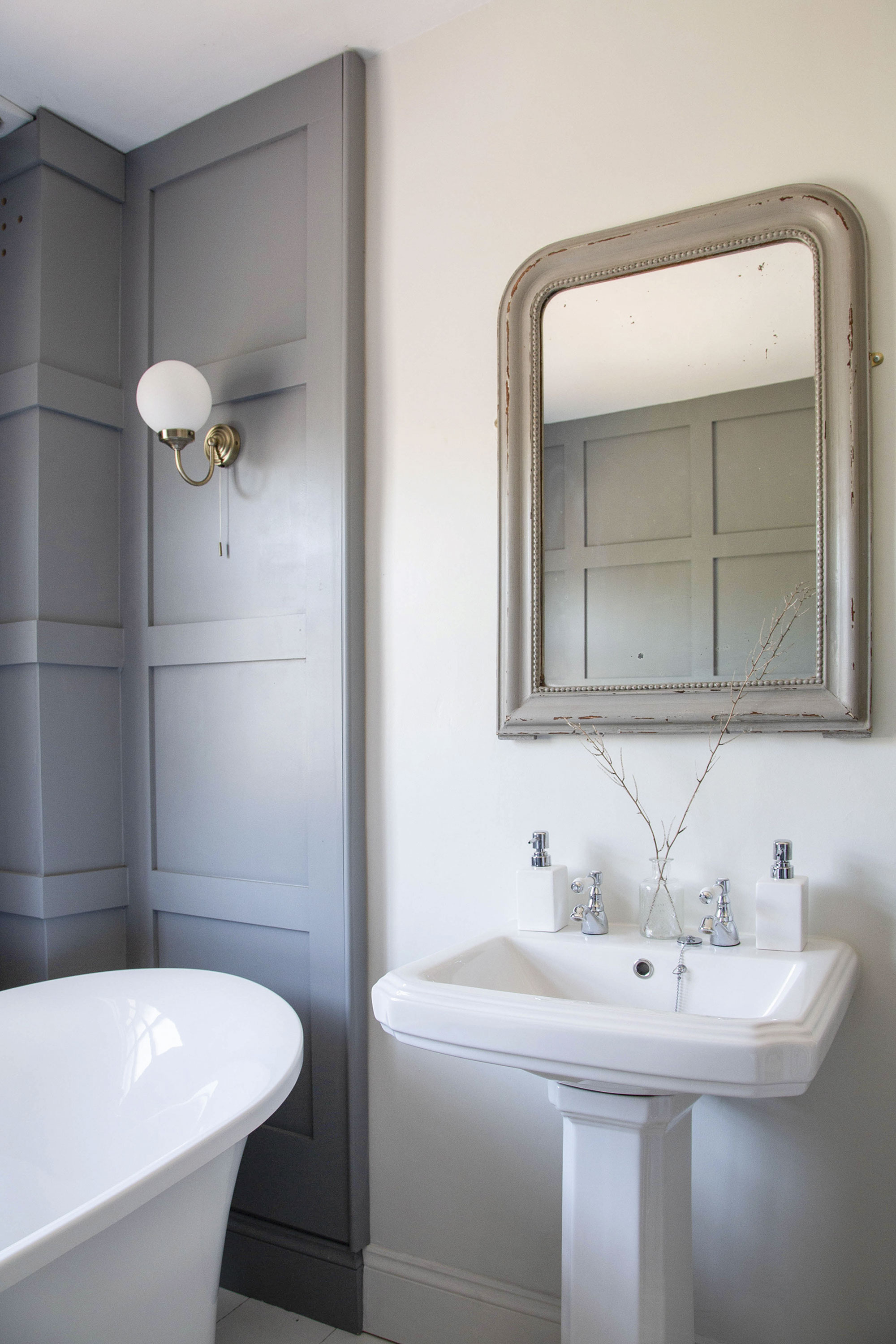 Real home: 'It was a bigger project than we ever imagined' Vicky stays true to the property’s age with traditional fixtures in the bathroom, including a bevelled-edge sink, classic chrome taps and a vintage-look wall light fitting