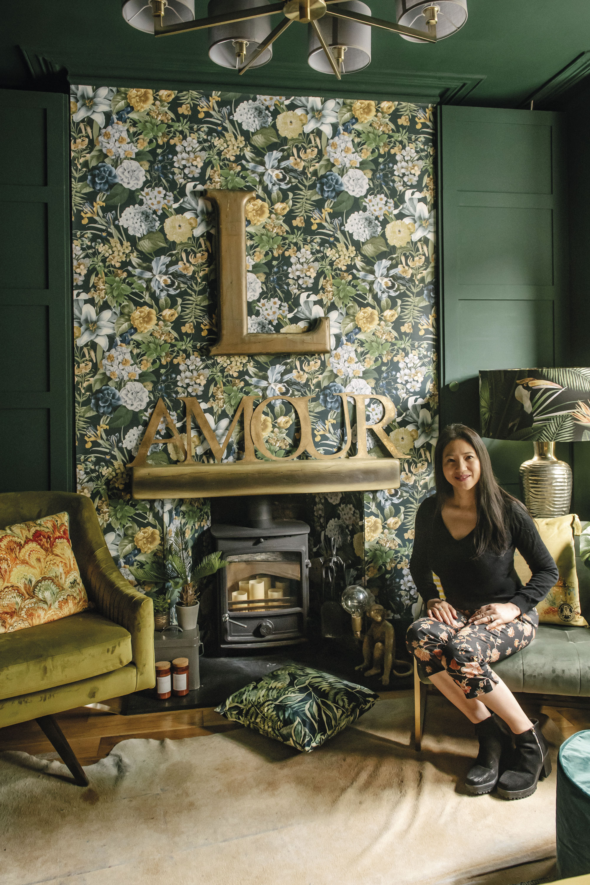 ‘I had MDF doors made to conceal the shelving behind in the alcoves and added faux panelling for subtle character,’ says Lily. The paint and the feature wallpaper on the chimney breast are both Graham & Brown ‘I had MDF doors made to conceal the shelving behind in the alcoves and added faux panelling for subtle character,’ says Lily. The paint and the feature wallpaper on the chimney breast are both Graham & Brown