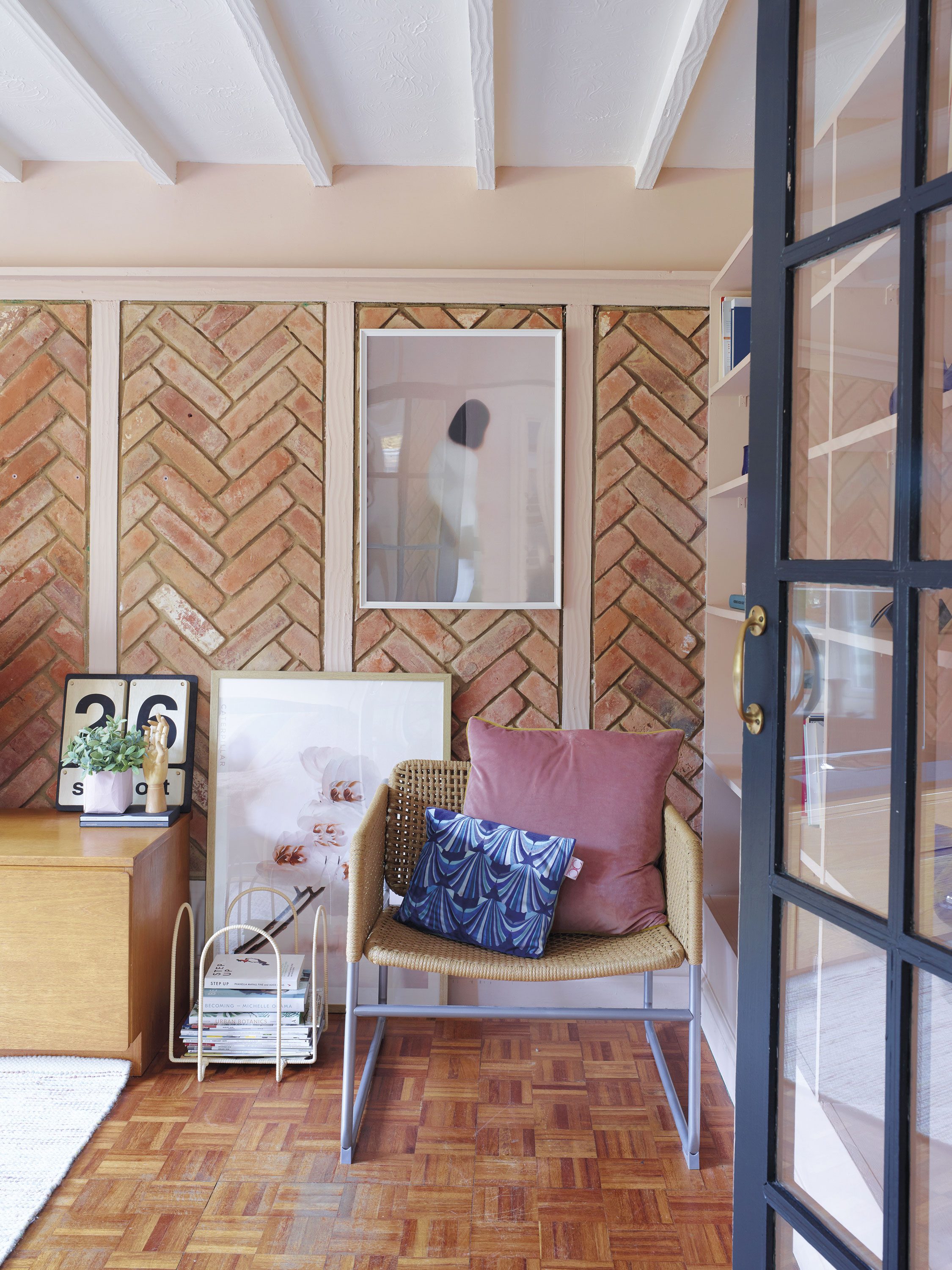 This room has been complete transformed. ‘It was a dark games room when we first moved in,’ says Hayley. ‘We ripped everything out and painted it in Setting Plaster by Farrow & Ball. Now it feels serene and calm’ This room has been complete transformed. ‘It was a dark games room when we first moved in,’ says Hayley. ‘We ripped everything out and painted it in Setting Plaster by Farrow & Ball. Now it feels serene and calm’