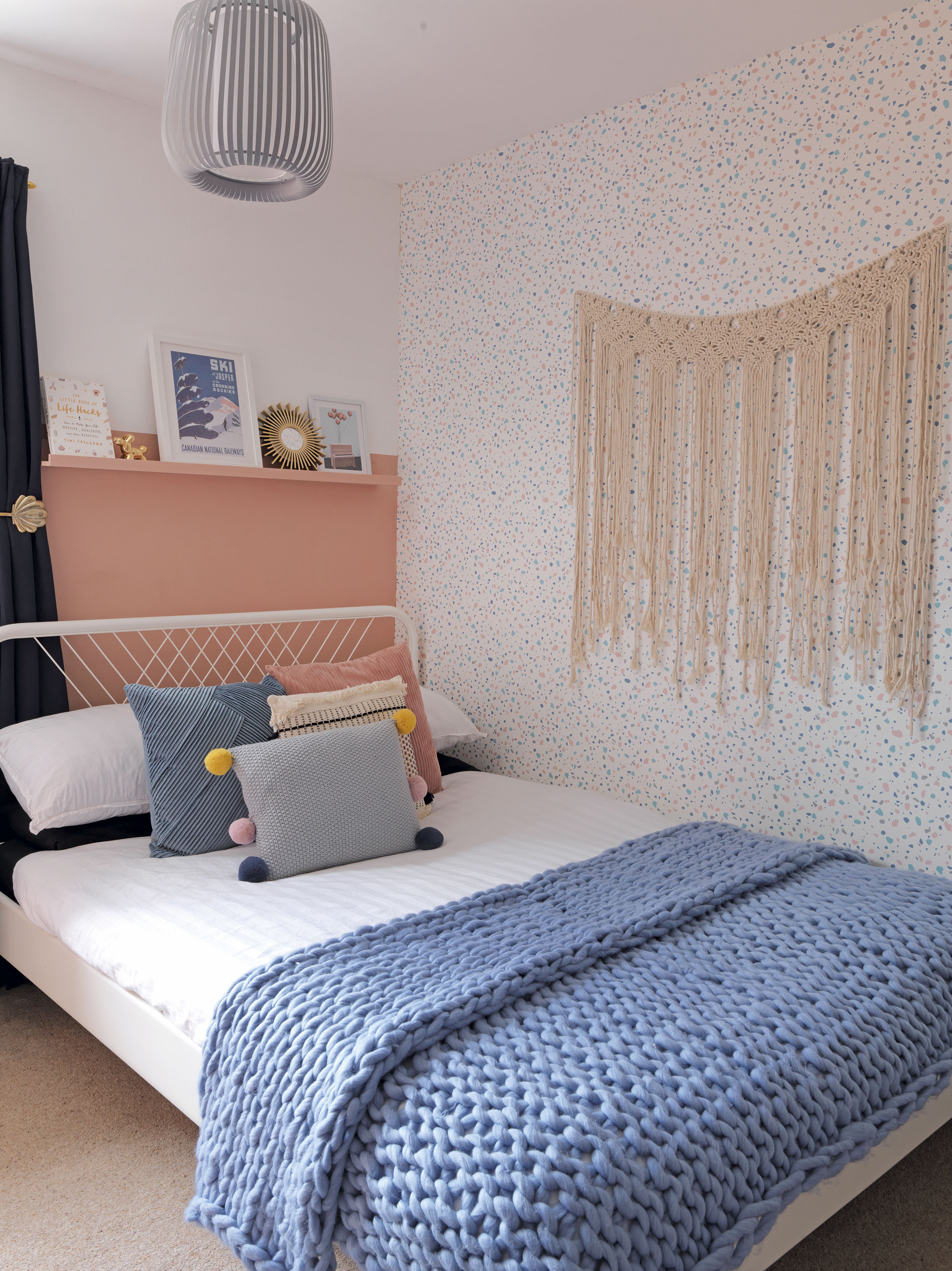 'Our home is cool & quirky with a bit of edge' Every room in the house has lots of texture, including the spare bedroom, with wool knitted blankets, macramé wall hangings and even pompom cushion trims, giving it a cosy feel