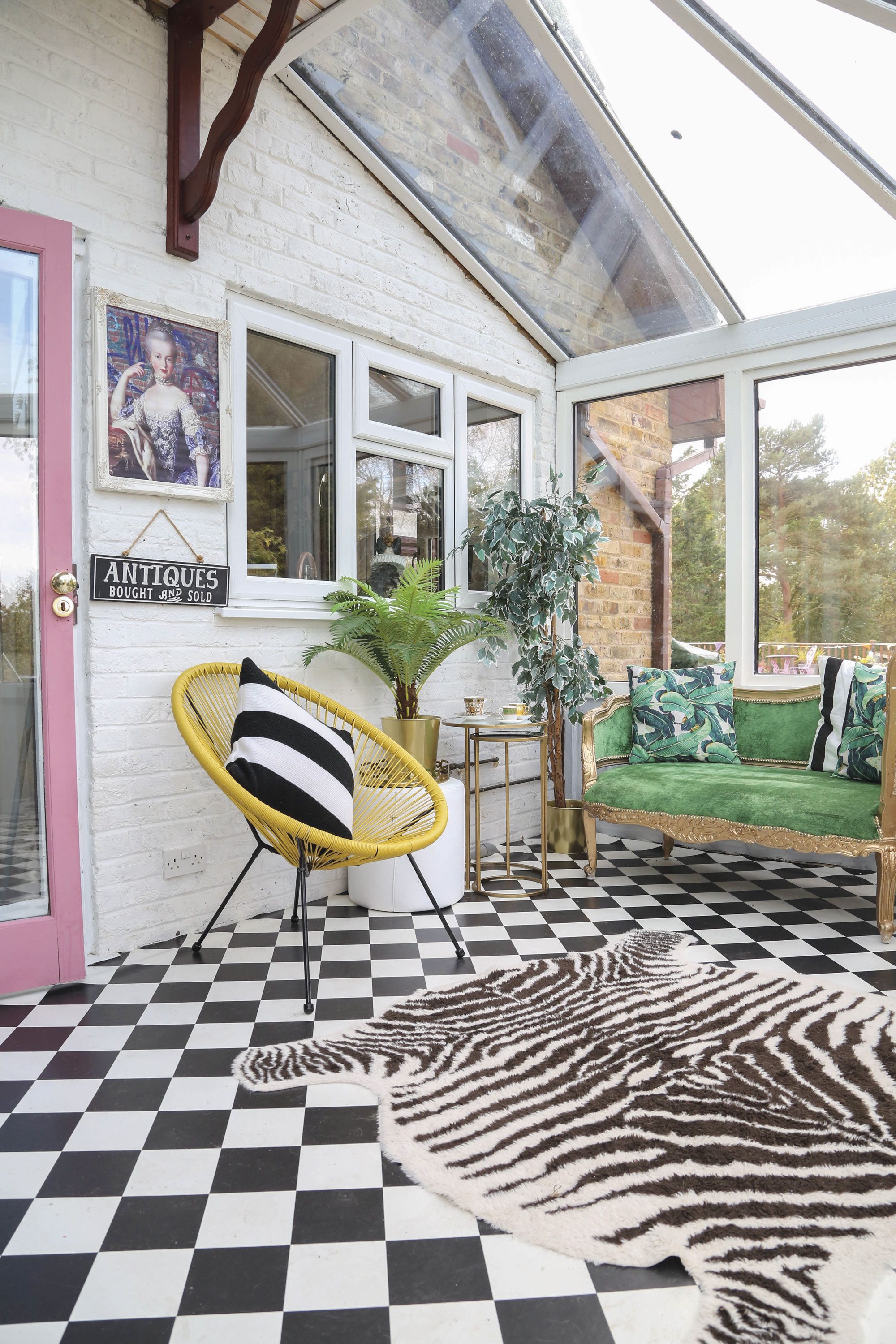 ’The furniture was all bought preloved before I upcycled it’ ‘I painted the exposed brick wall white and laid monochrome vinyl flooring,’ Hayley says. ’The furniture was all bought preloved before I upcycled it’