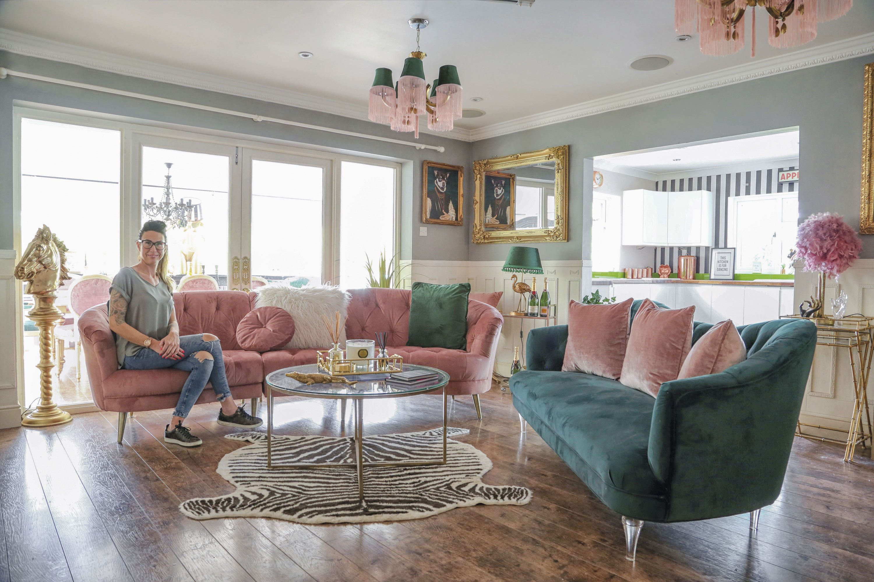 ‘I chose Farrow & Ball’s Manor House Gray for the living room walls to balance the rich, warm tones of my furnishings and accessories,’ Hayley says ‘I chose Farrow & Ball’s Manor House Gray for the living room walls to balance the rich, warm tones of my furnishings and accessories,’ Hayley says
