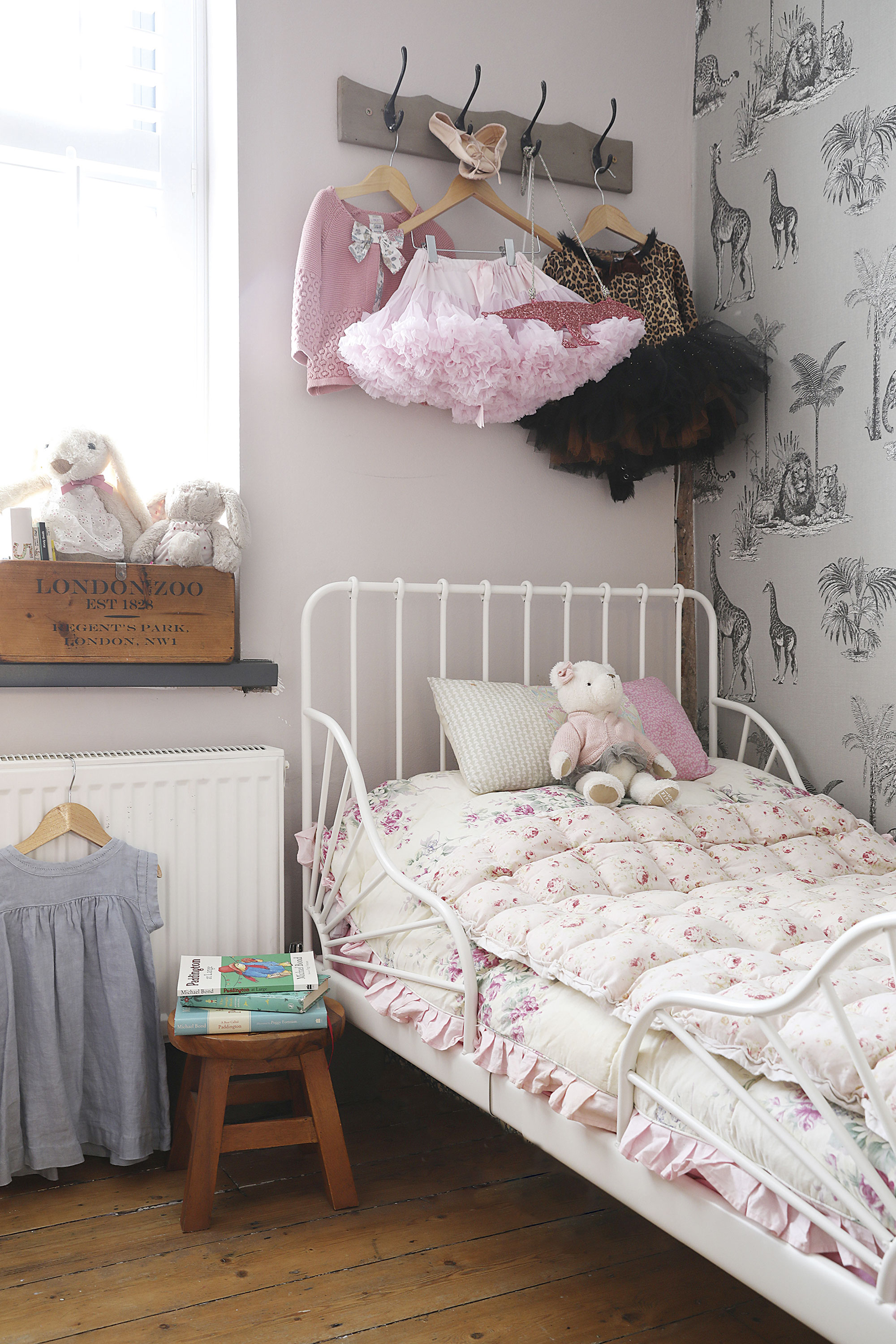 Home makeover: 'Our style is a modern take on traditional' ‘The Cole & Son wallpaper was one of my biggest indulgences. It wasn’t cheap but I fell in love with it. Annie adores ballet so we’ve hung her tutus above the bed’
