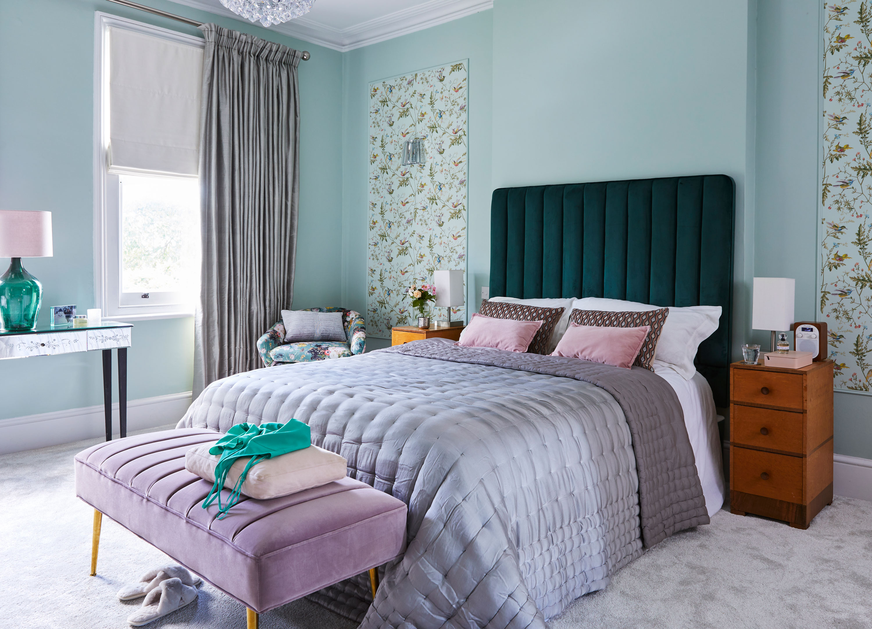 The couple’s bedroom, with its sophisticated colour scheme, period-inspired panelling and clever mix of vintage and high street pieces, is now a peaceful haven of comfort and style The couple’s bedroom, with its sophisticated colour scheme, period-inspired panelling and clever mix of vintage and high street pieces, is now a peaceful haven of comfort and style