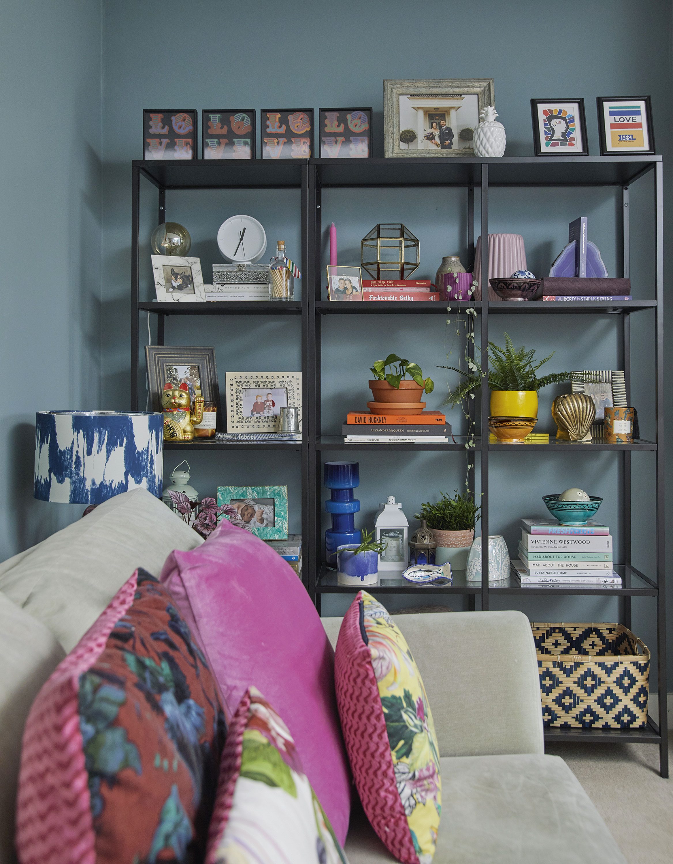 ‘Colour coding my accessories on these simple IKEA shelves has turned them into a real statement piece of furniture, and nothing beats a rainbow in my eyes!’