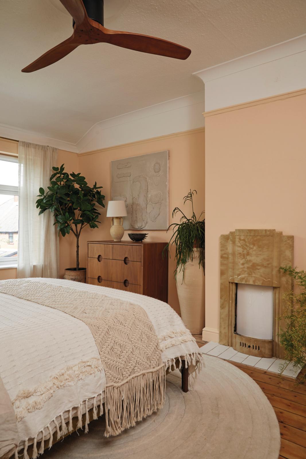 Peach coloured bedroom