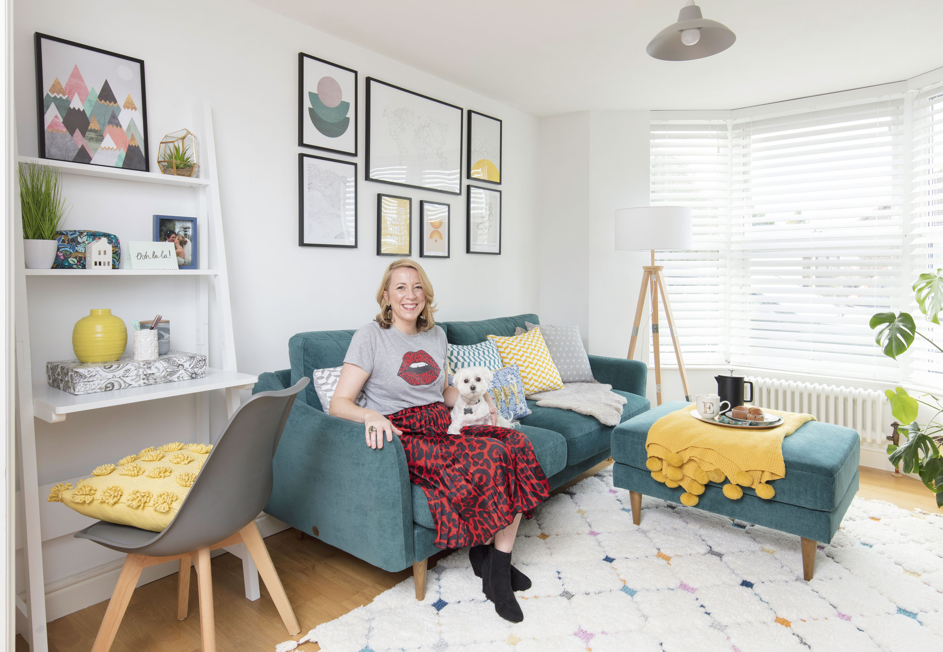 Erika needed her new-look living room to be a flexible space with lots of storage solutions, a cosy sofa where the whole family could snuggle up, and with an area she could use as a home office Living room makeover: 'We were inspired by bright Scandi designs'